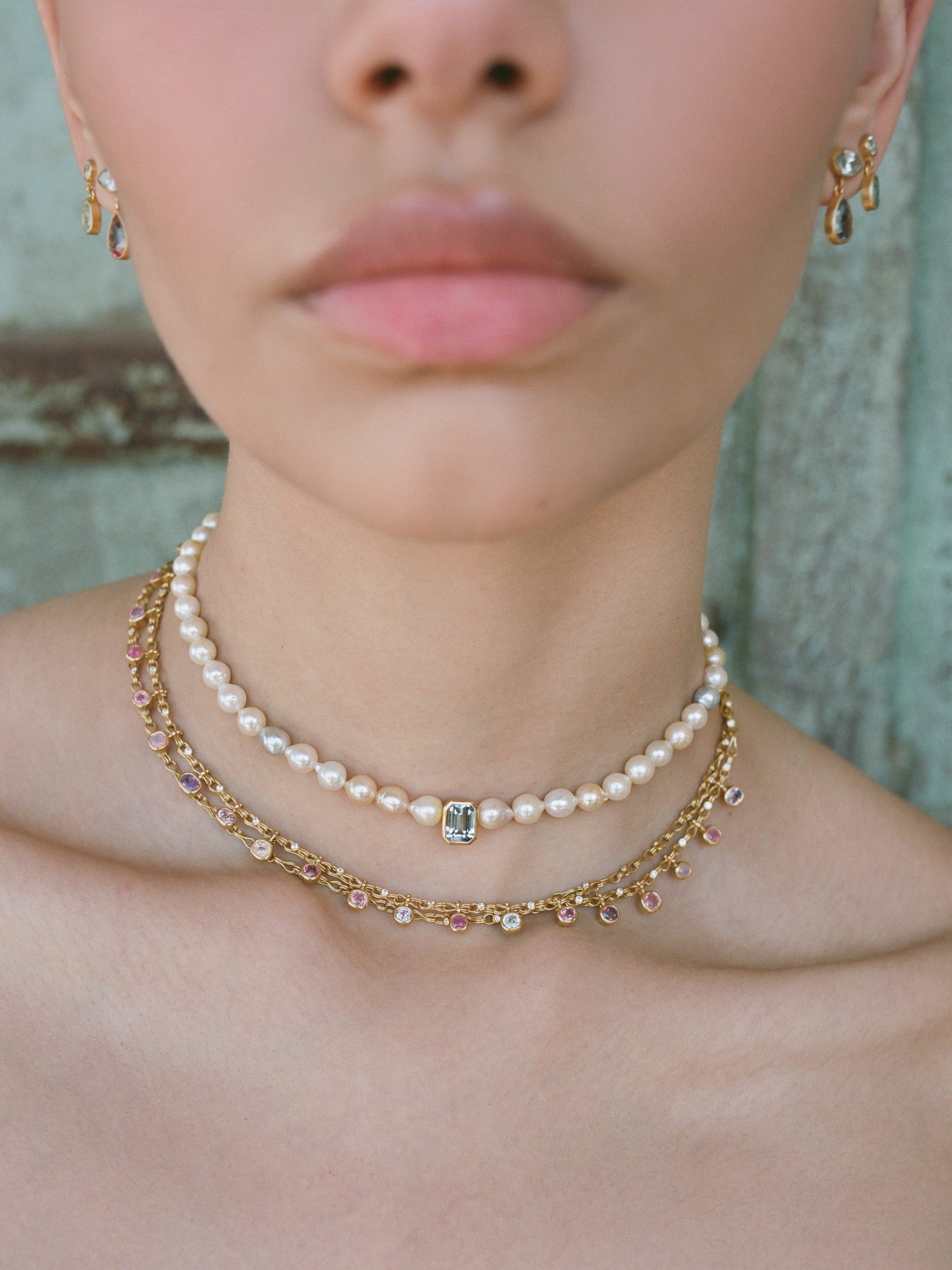 Blue Sapphire and Akoya Pearl Rosette Collar