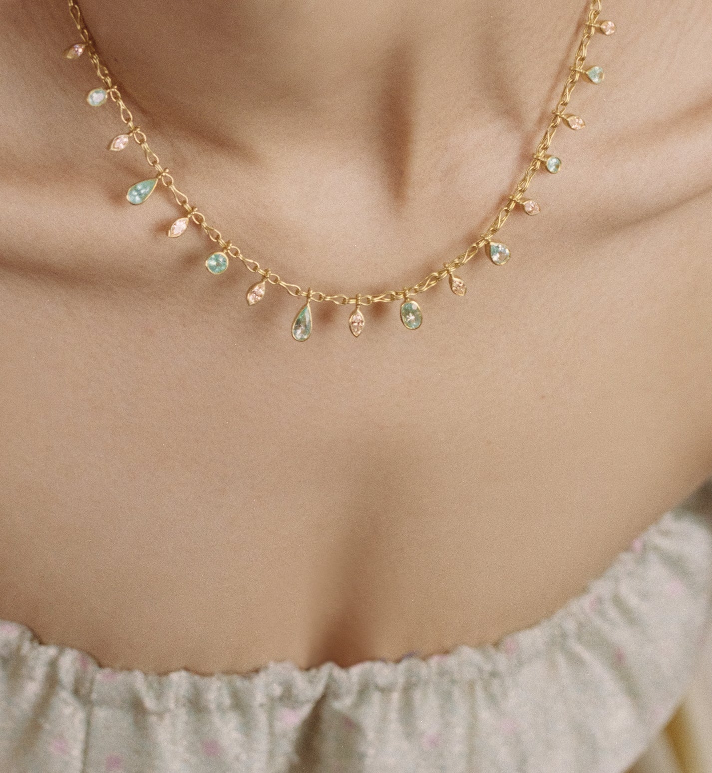 Paraiba and Diamond Fringe Necklace