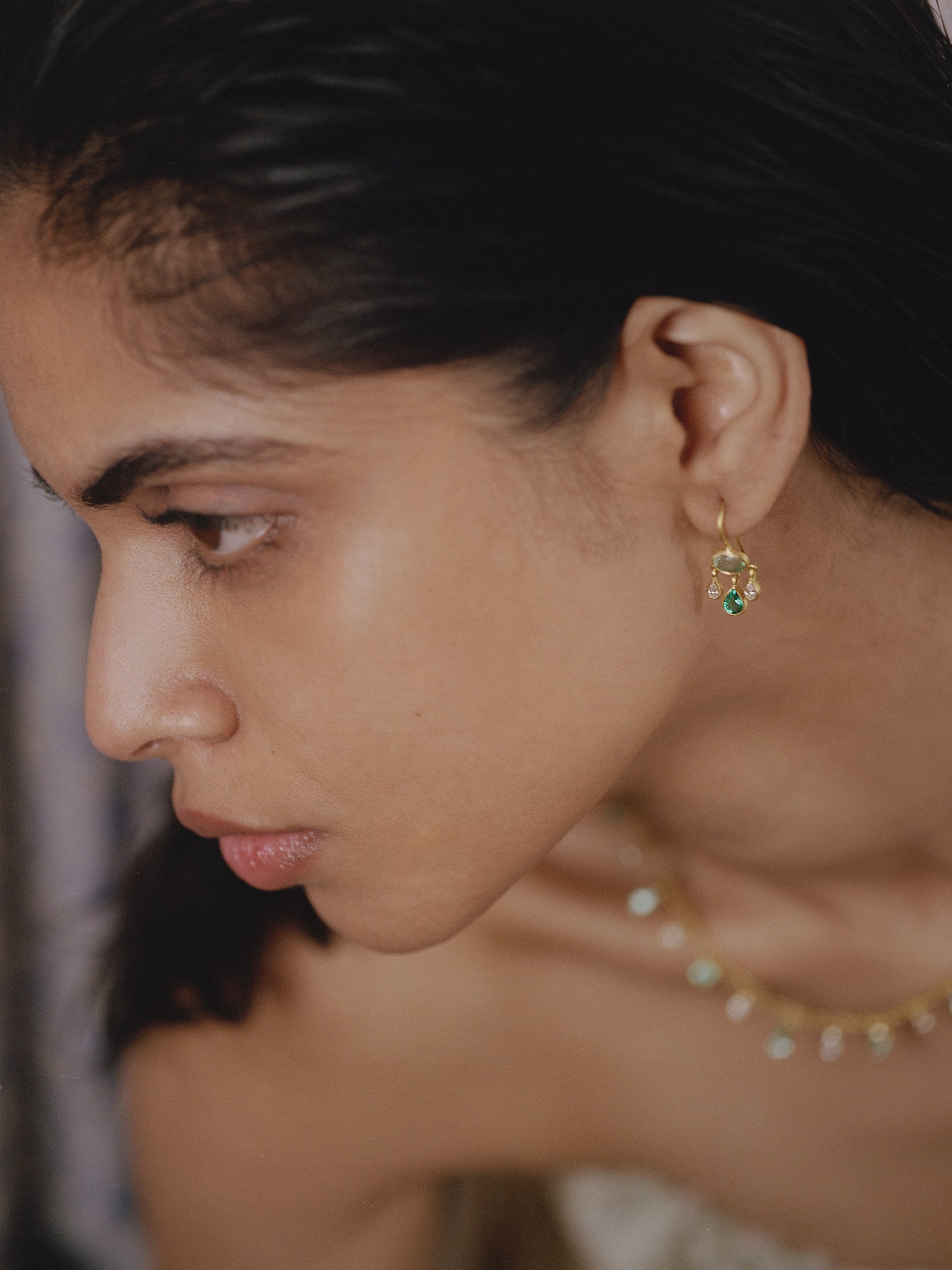 Kornerupine, Emerald and Diamond Girandole Earrings