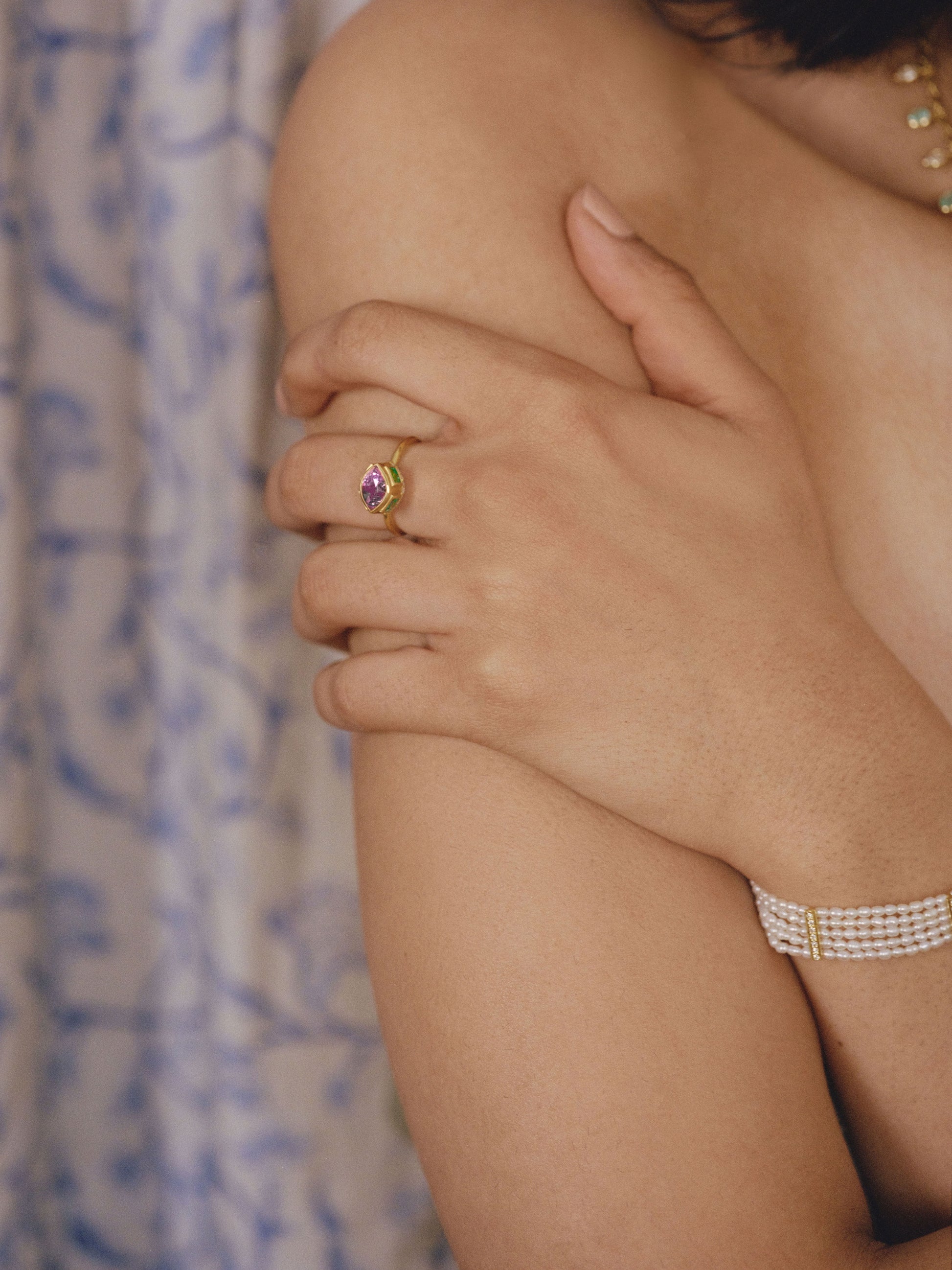 Spinel and Emerald High Bezel Ring