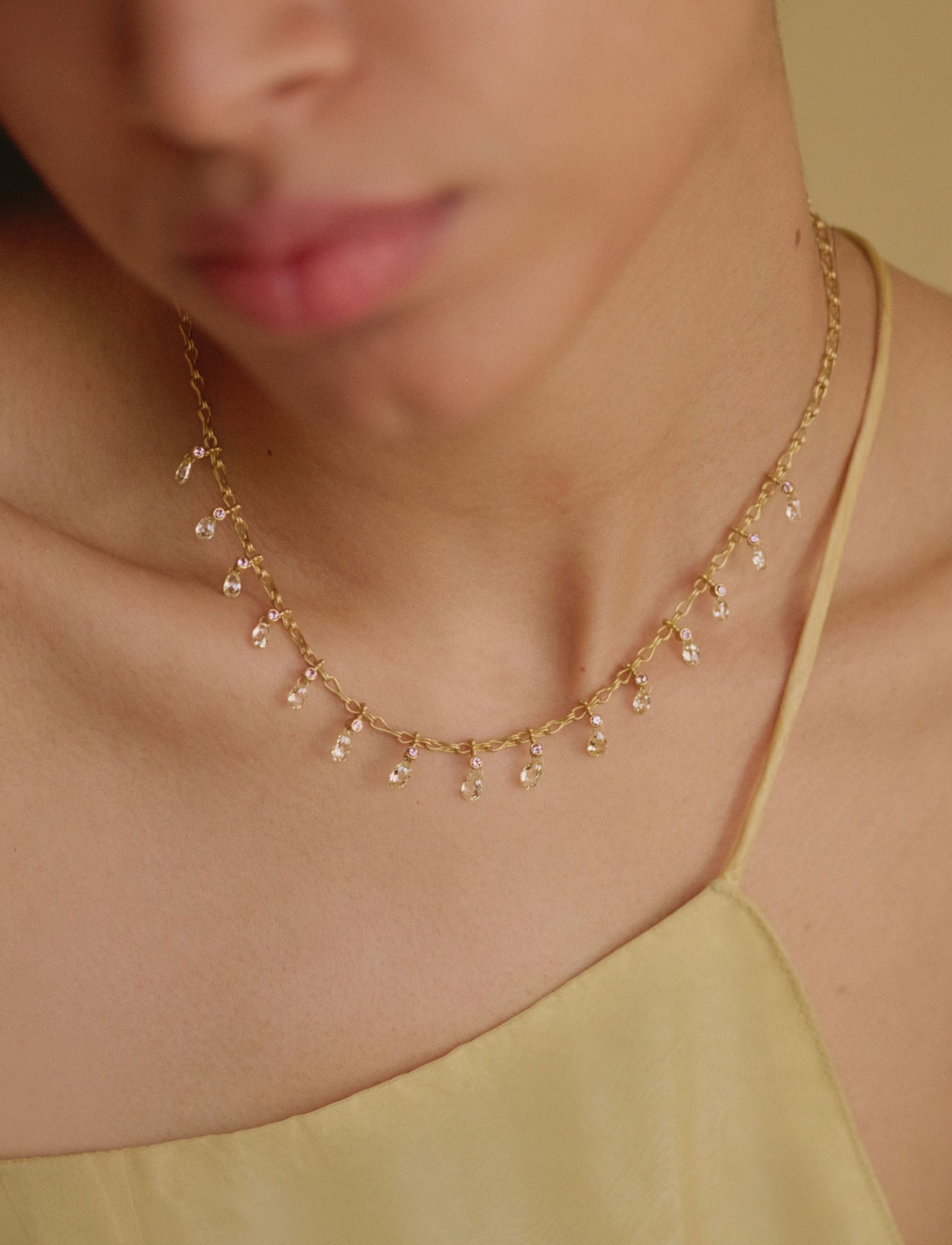 Diamond Briolette and Spinel Necklace