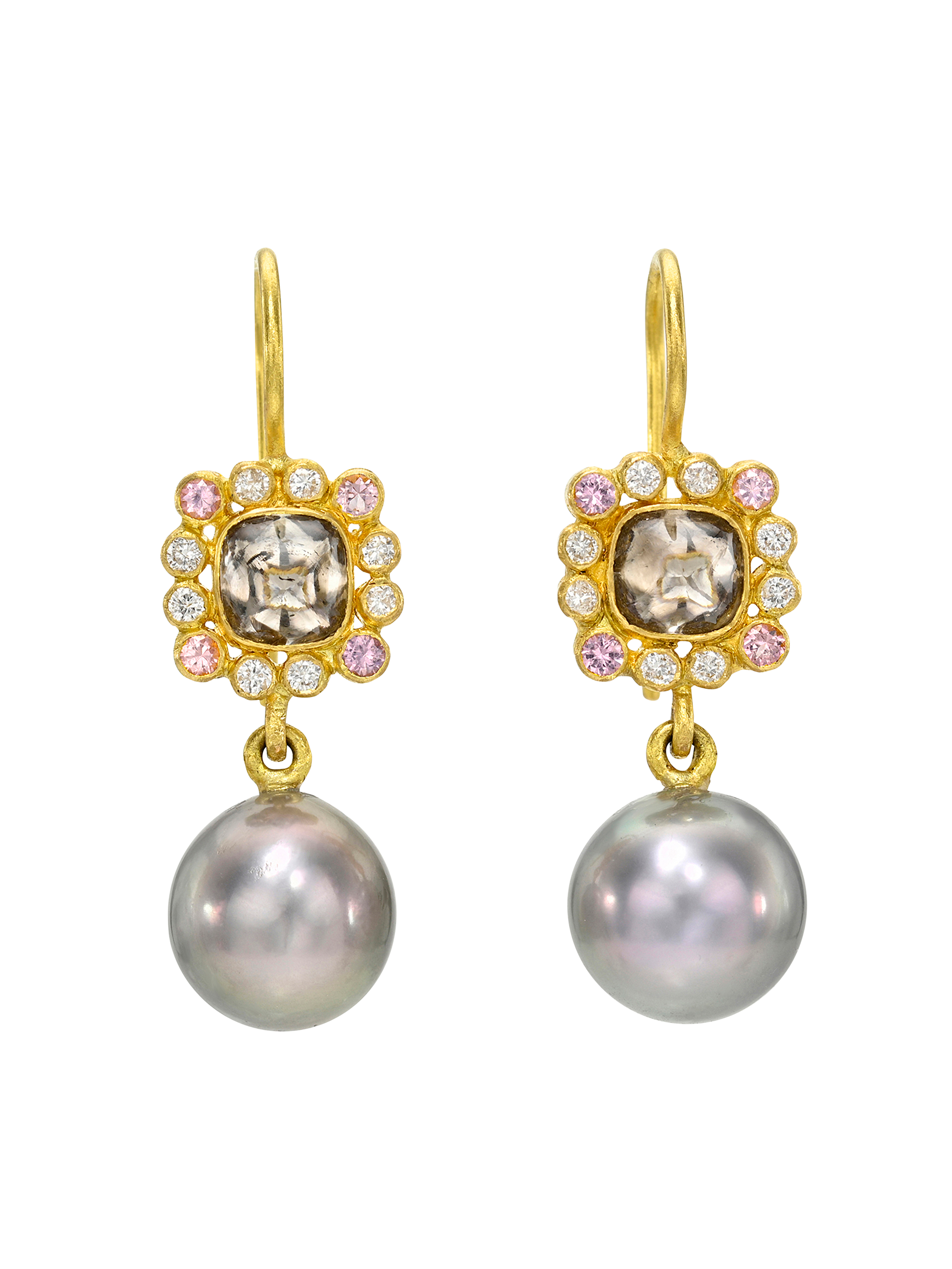 Diamond Cabochon and Cortez Pearl Rani Earrings
