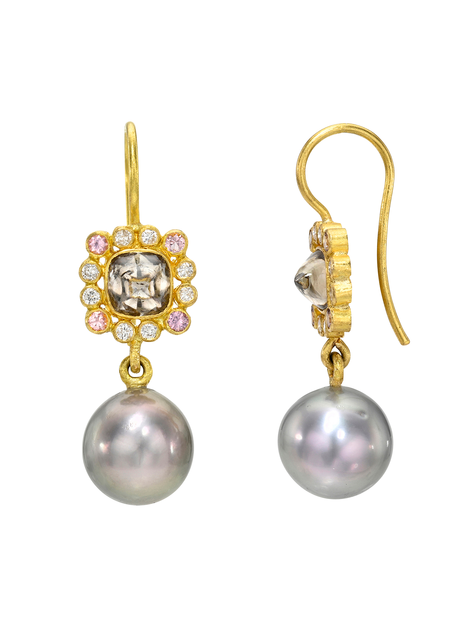 Diamond Cabochon and Cortez Pearl Rani Earrings