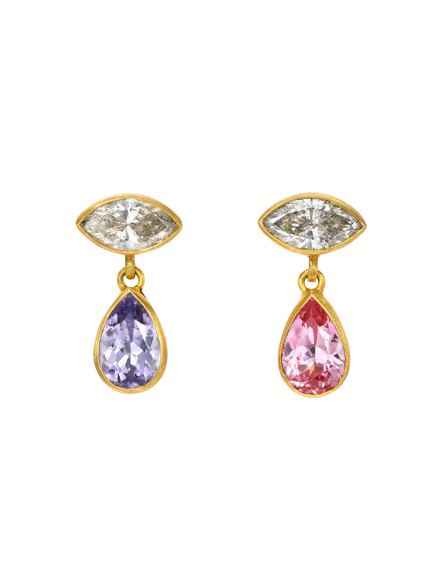 Grey Diamond and Spinel Gemini Earrings