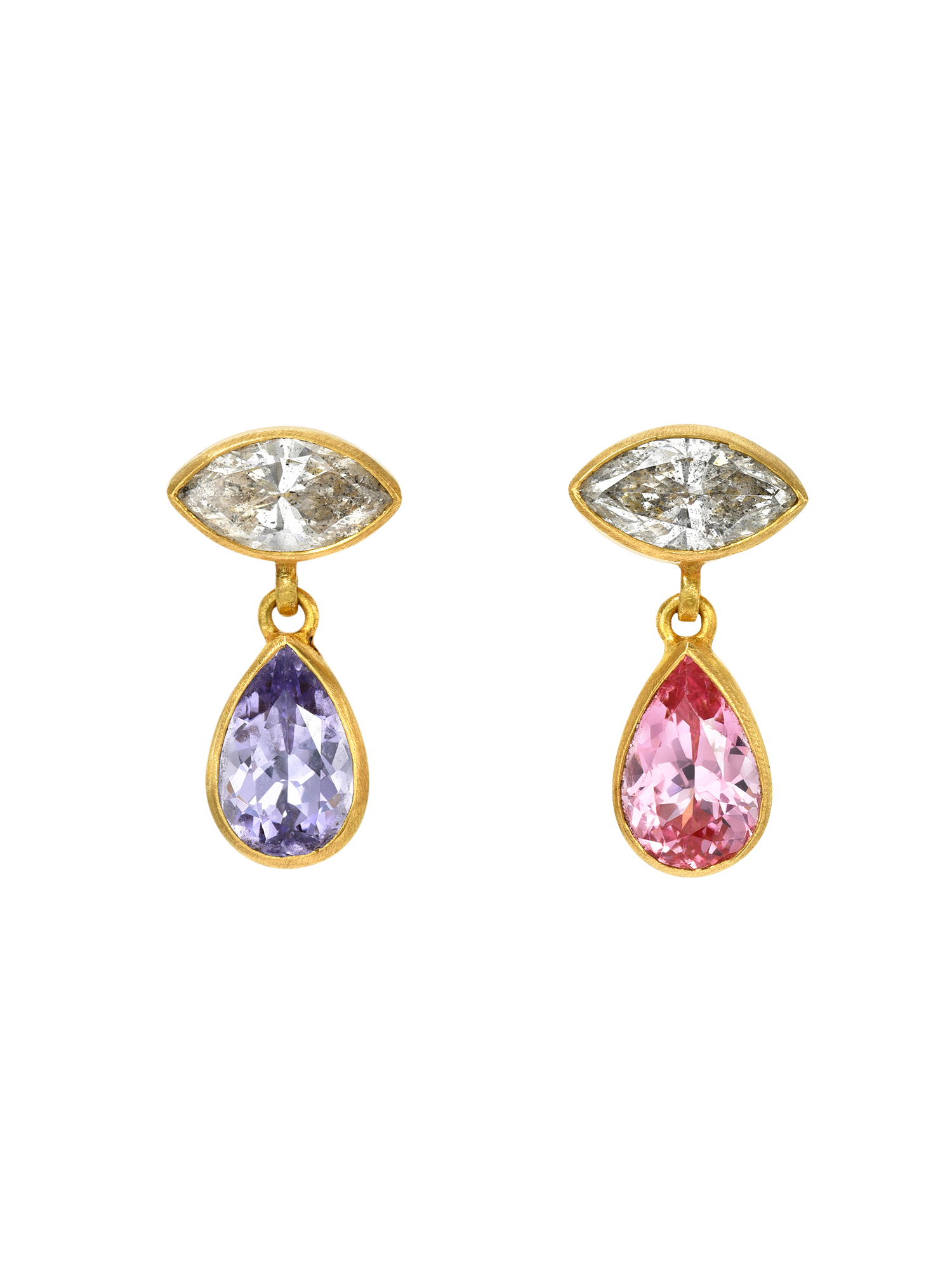 Grey Diamond and Spinel Gemini Earrings