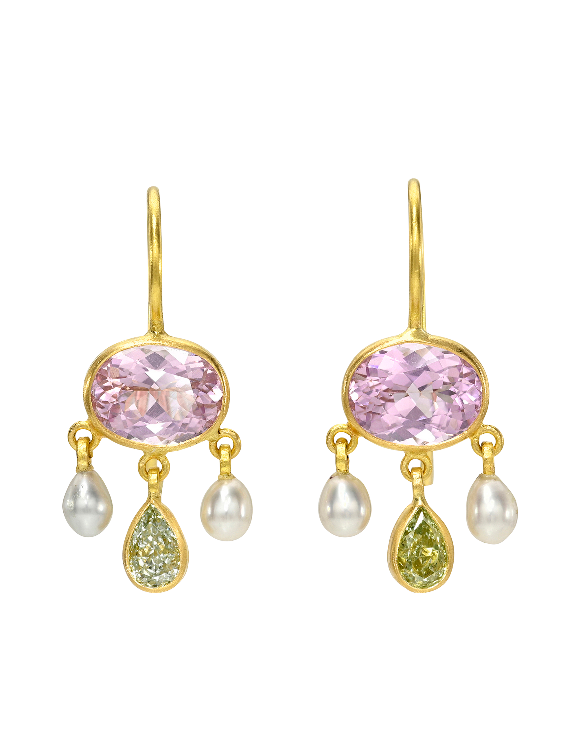 Lilac Spinel, Fancy Diamond, and South Sea Keshi Pearl Girandole Earrings