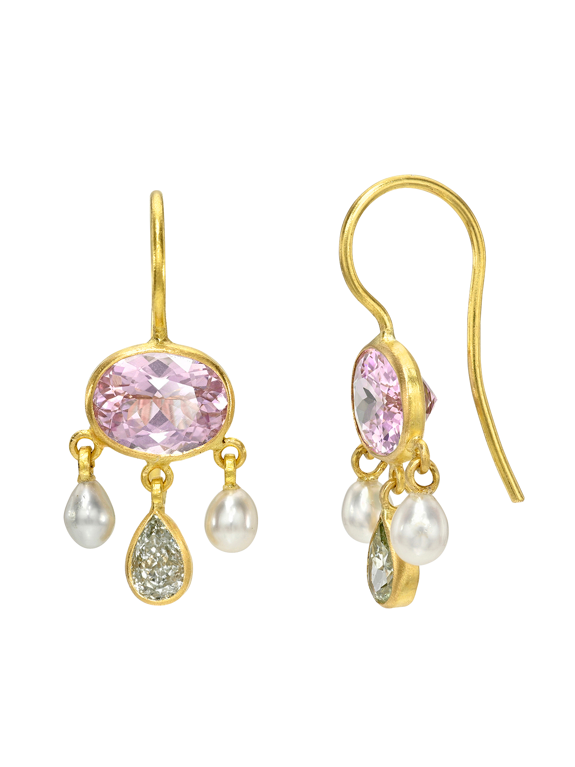 Lilac Spinel, Fancy Diamond, and South Sea Keshi Pearl Girandole Earrings