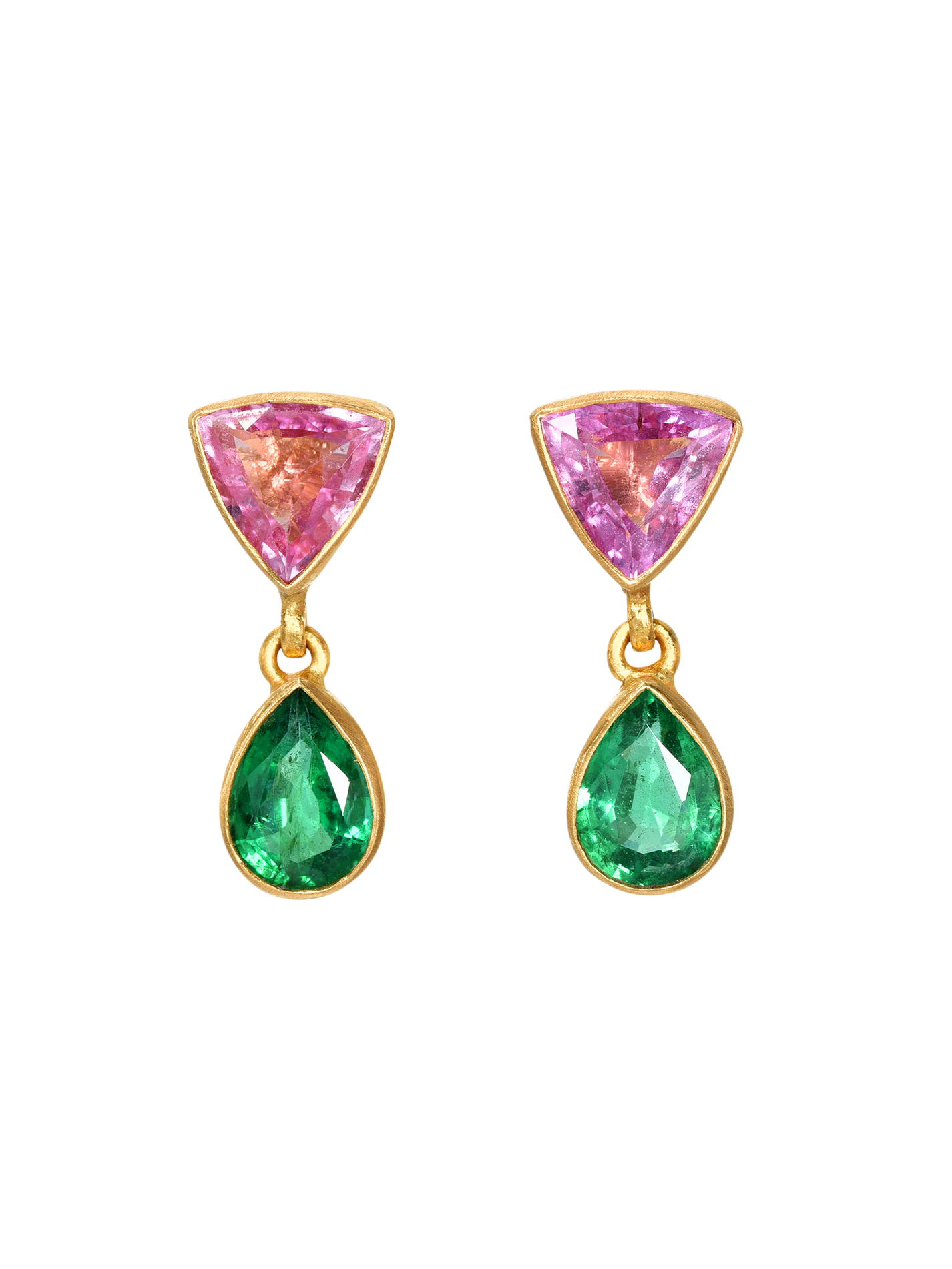 Pink Sapphire and Emerald Gemini Earrings