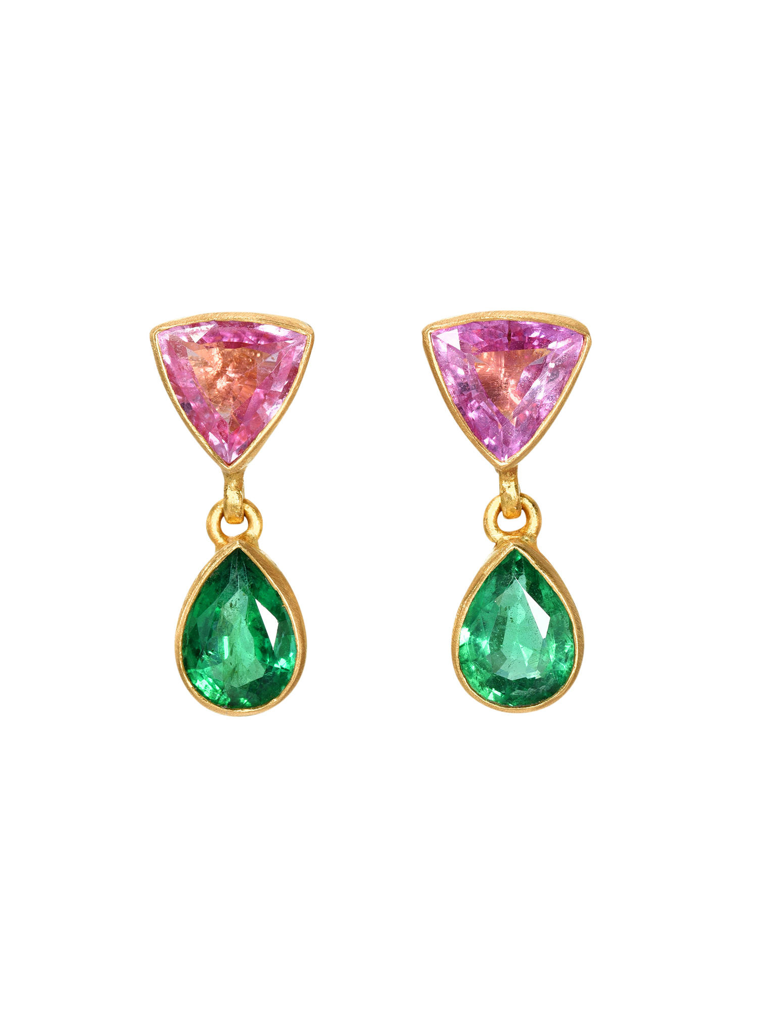 Pink Sapphire and Emerald Gemini Earrings