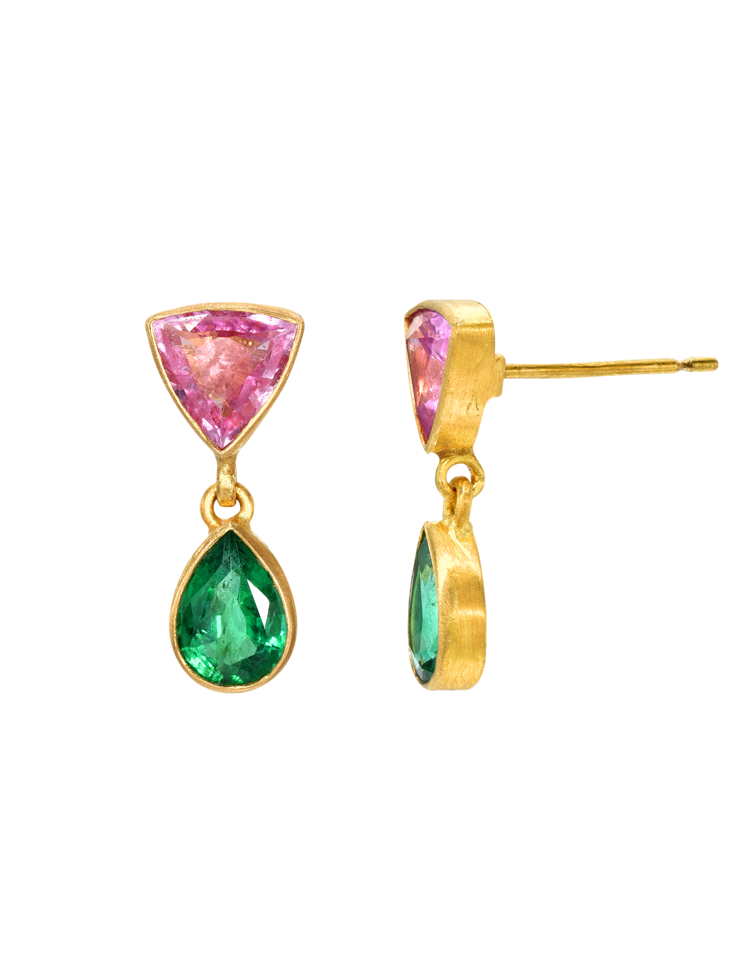 Pink Sapphire and Emerald Gemini Earrings