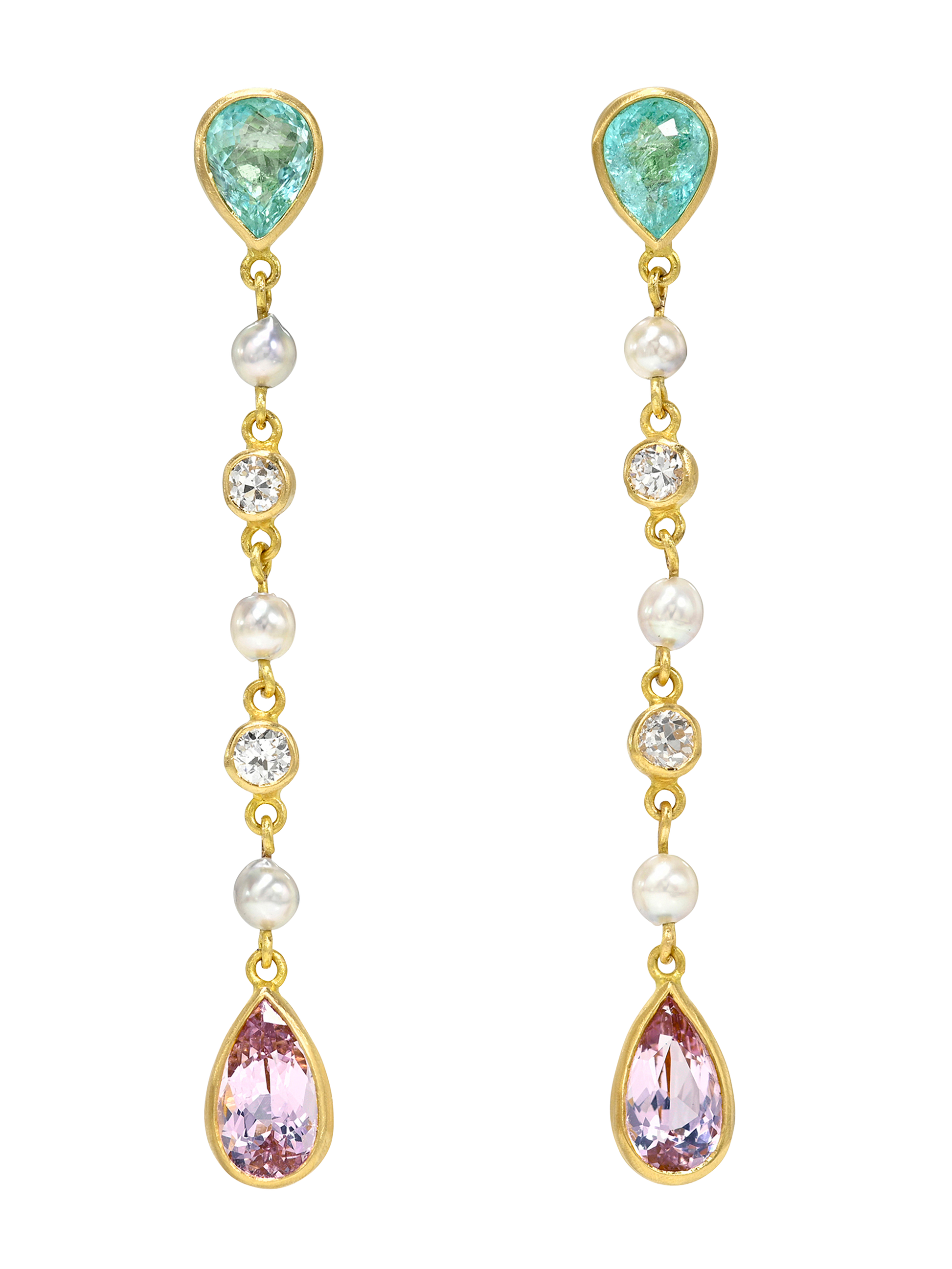 Paraiba Tourmaline, Diamond and Spinel Cascade Earrings