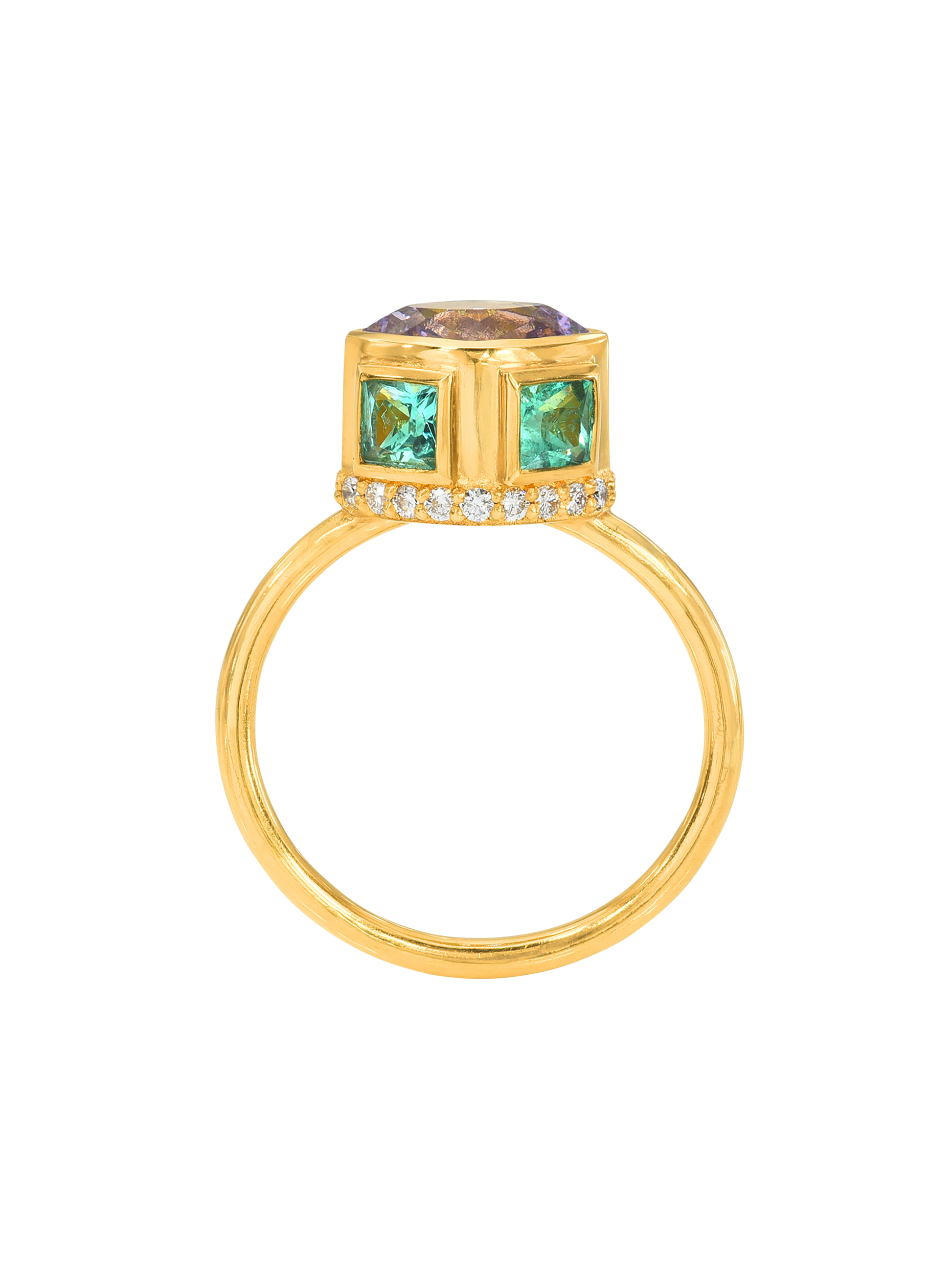 Spinel and Emerald High Bezel Ring