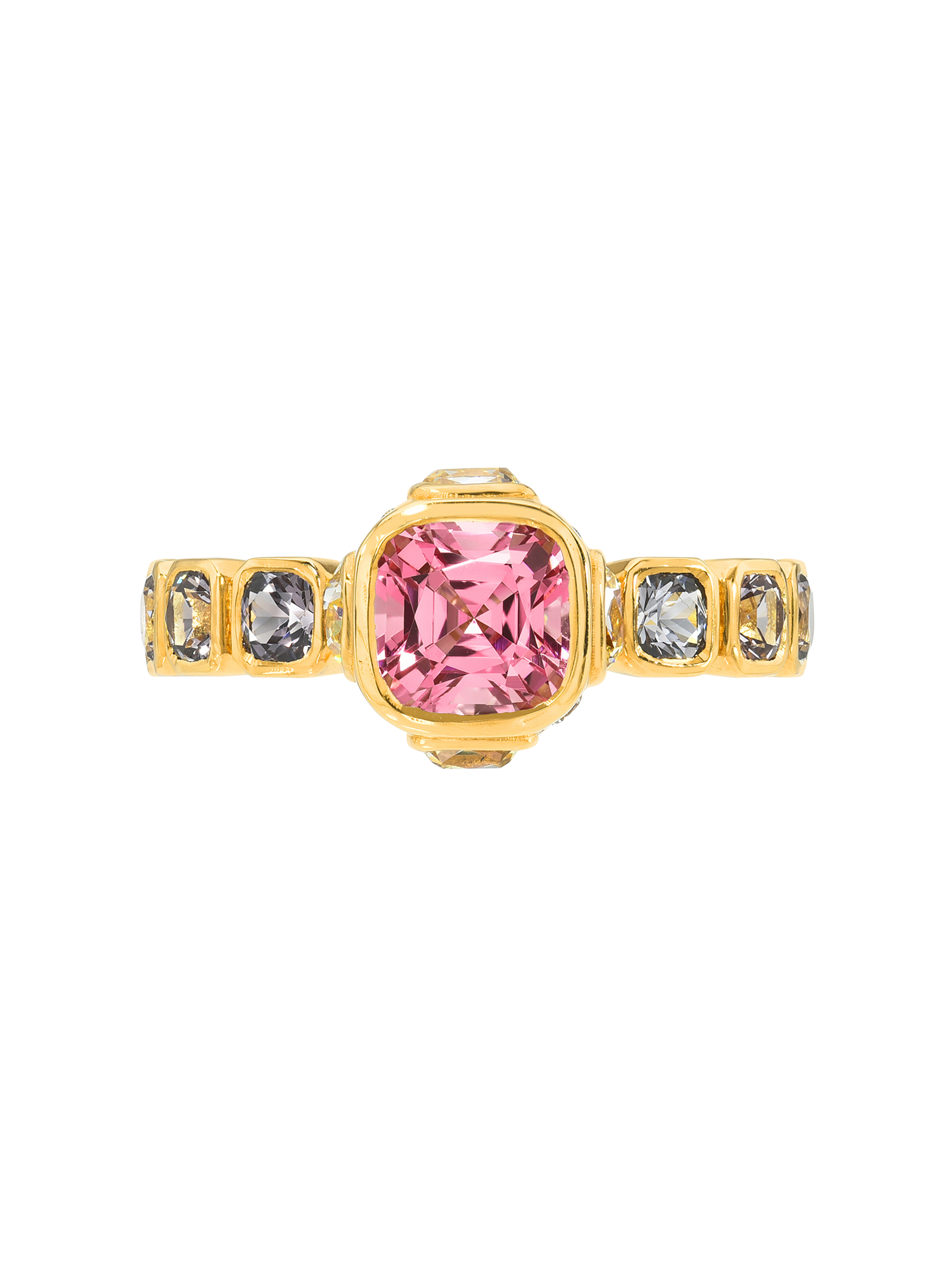 Spinel and Yellow Diamond High Bezel Ring