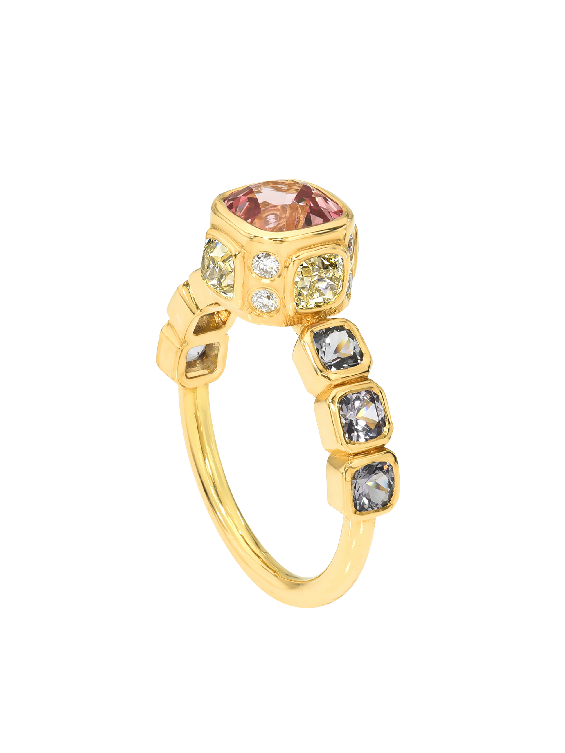 Spinel and Yellow Diamond High Bezel Ring