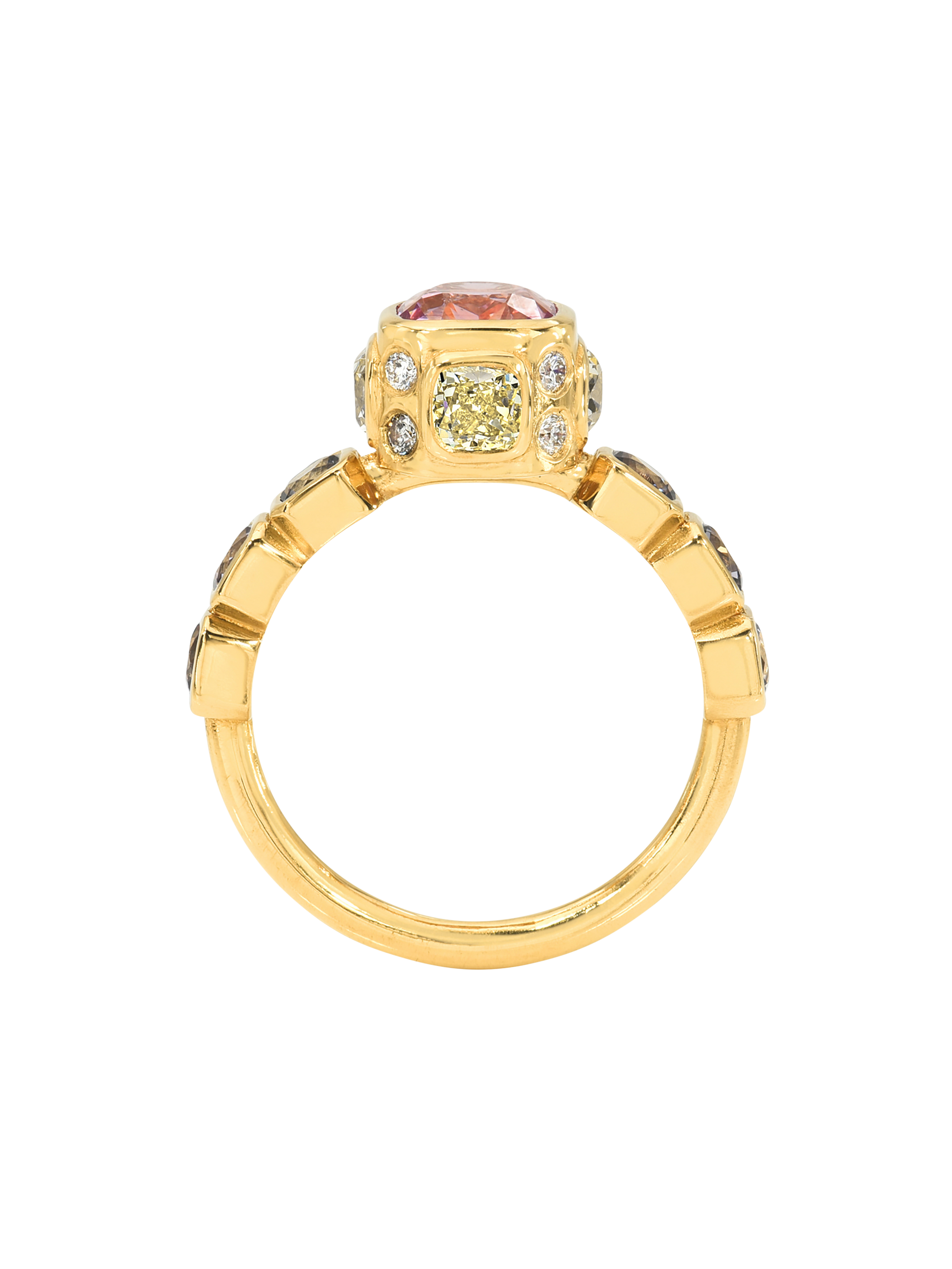 Spinel and Yellow Diamond High Bezel Ring