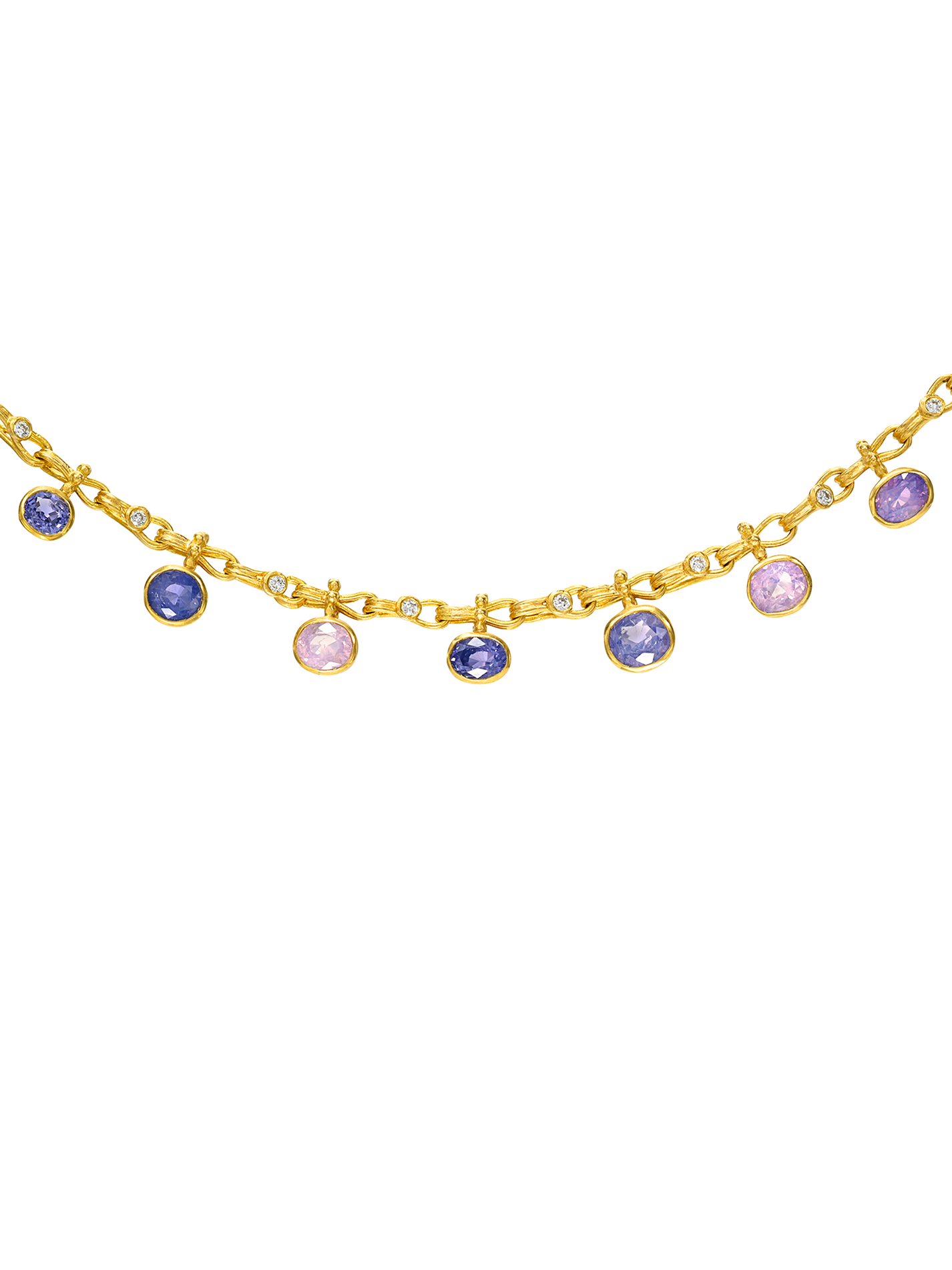 Multicolored Purple Sapphire and Diamond Necklace
