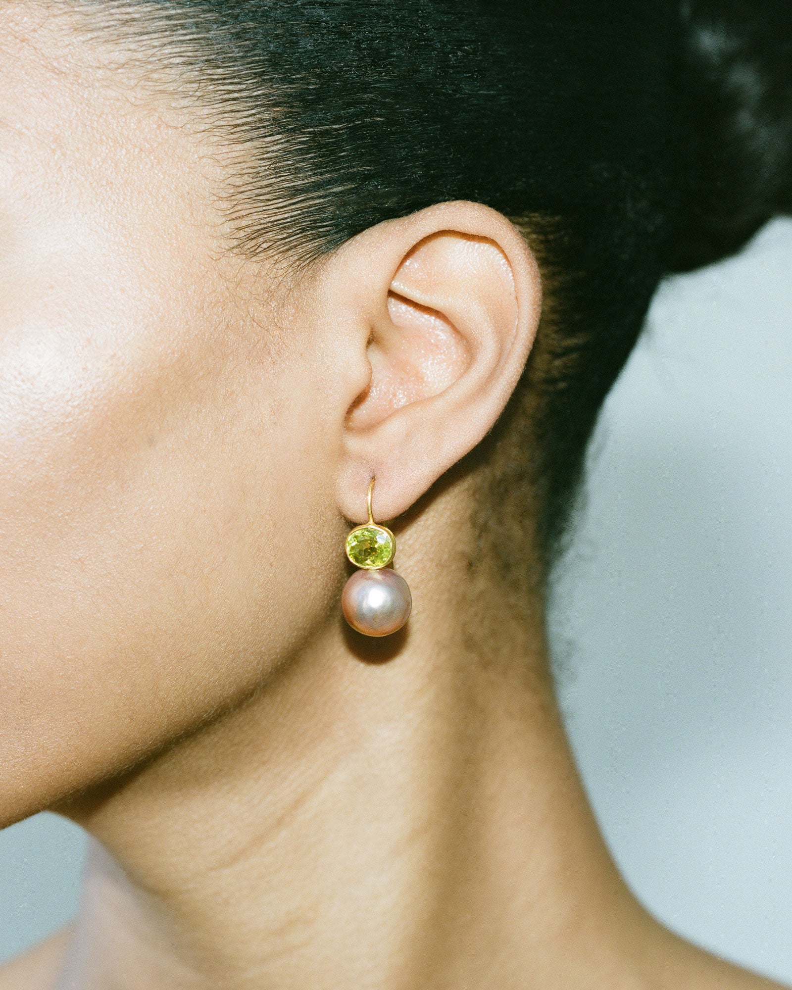 Sphene and Pearl Cerise Earrings