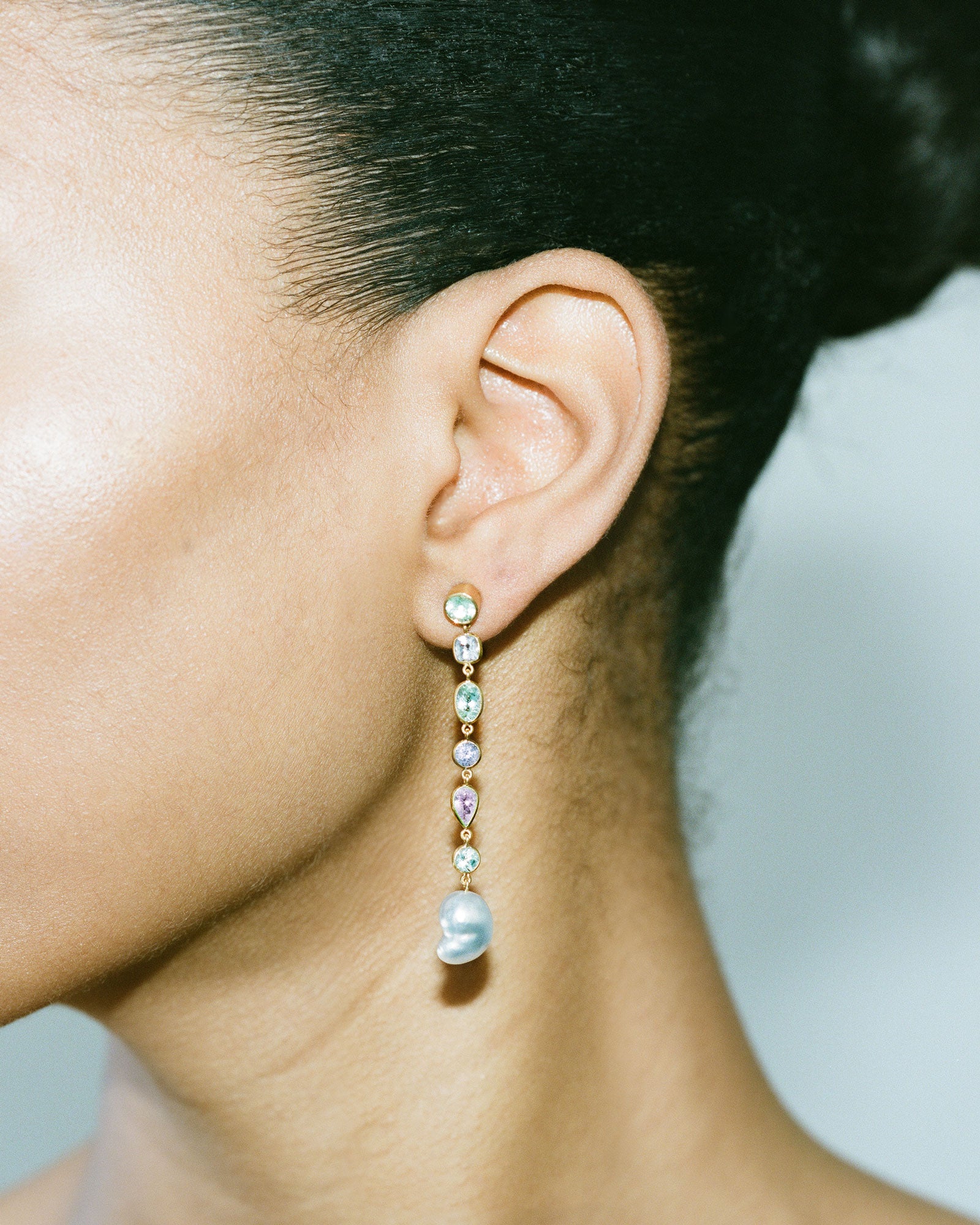 Paraiba Tourmaline and South Sea Keshi Pearl Cascade Earrings