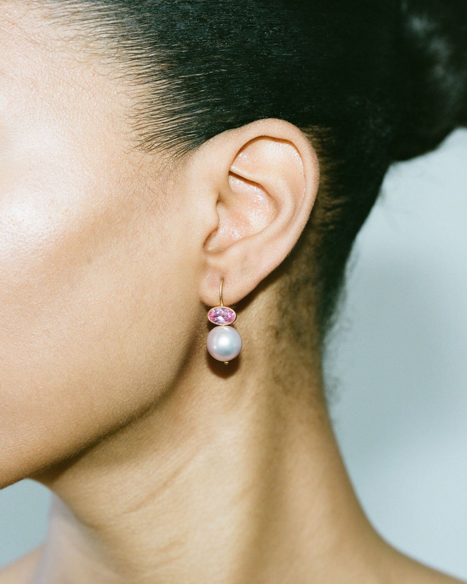 Pink Sapphire and Pearl Cerise Earrings