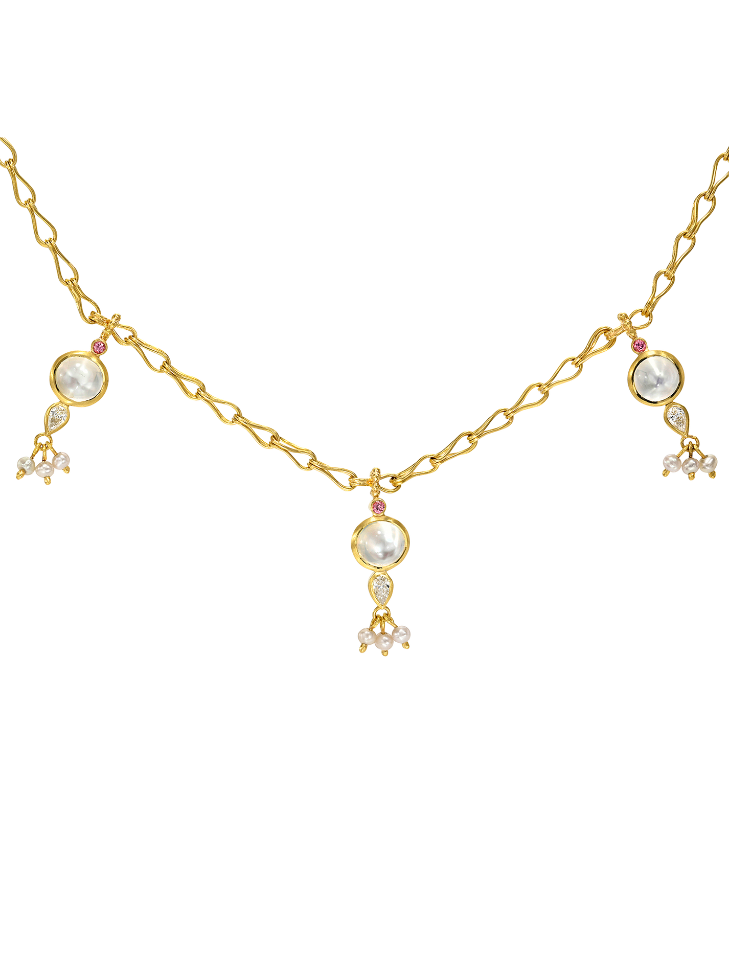 Moonstone, Diamond and Spinel Flare Necklace