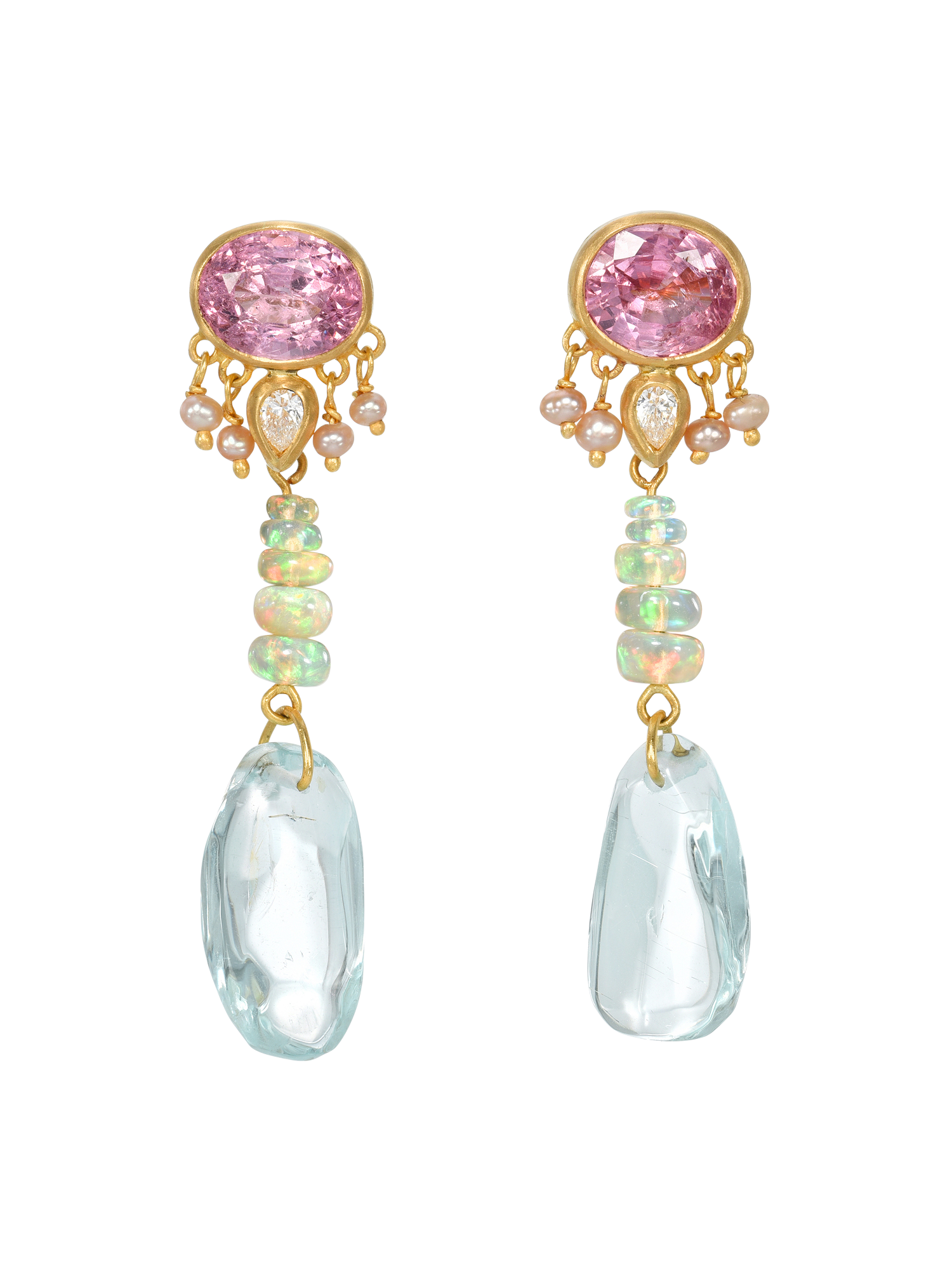 Spinel and Aquamarine Zahur Earrings