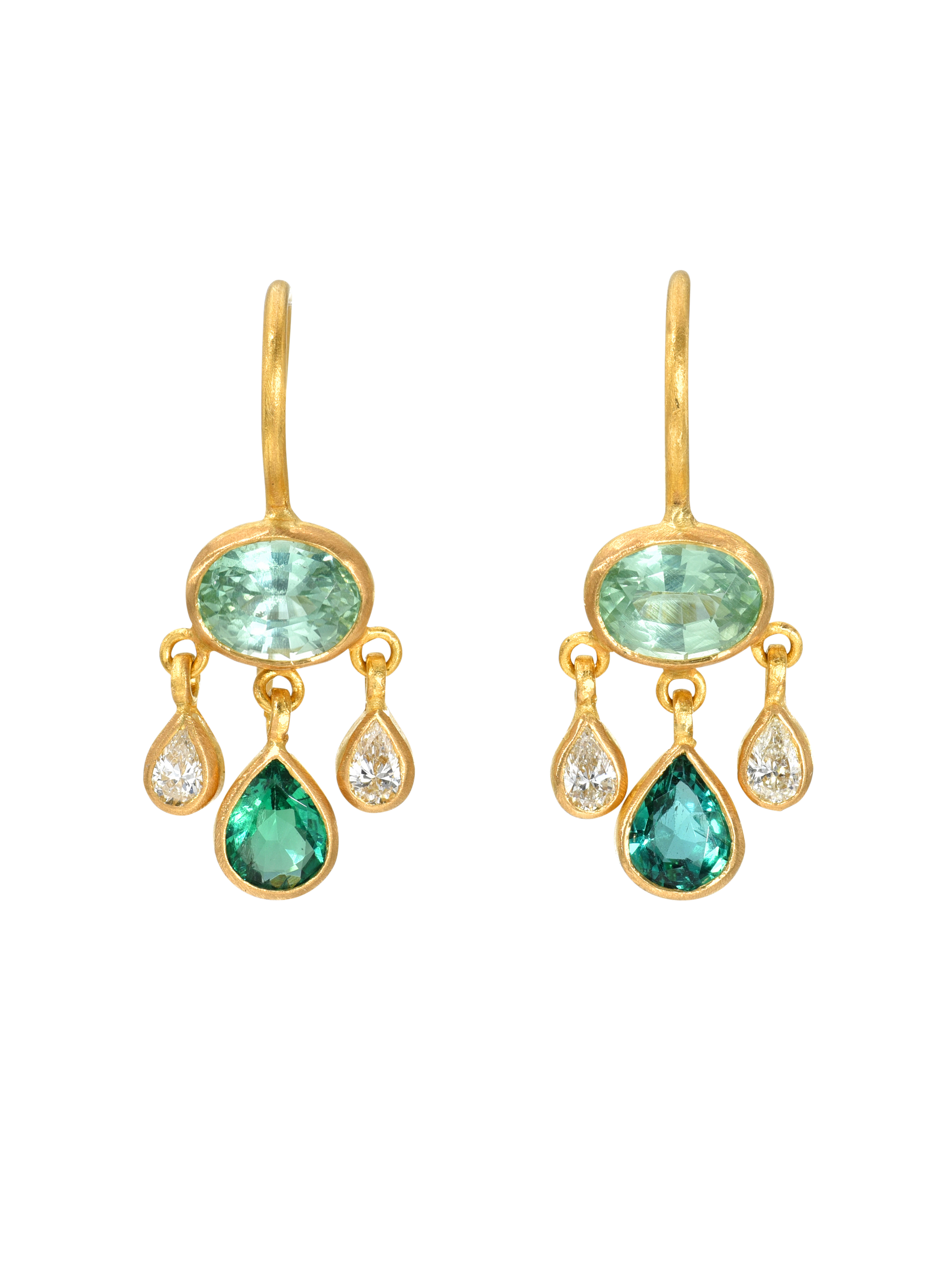 Kornerupine, Emerald and Diamond Girandole Earrings
