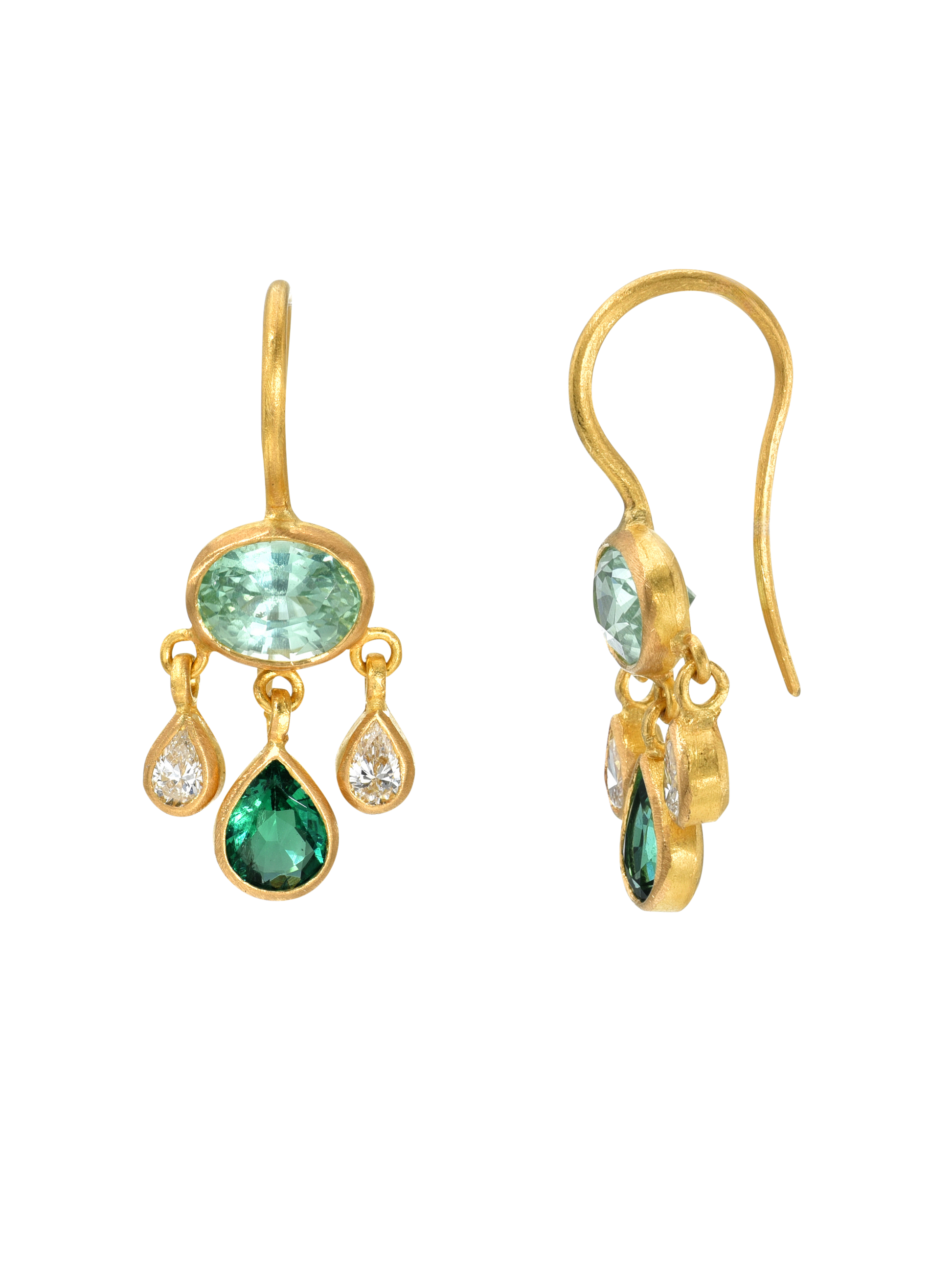 Kornerupine, Emerald and Diamond Girandole Earrings