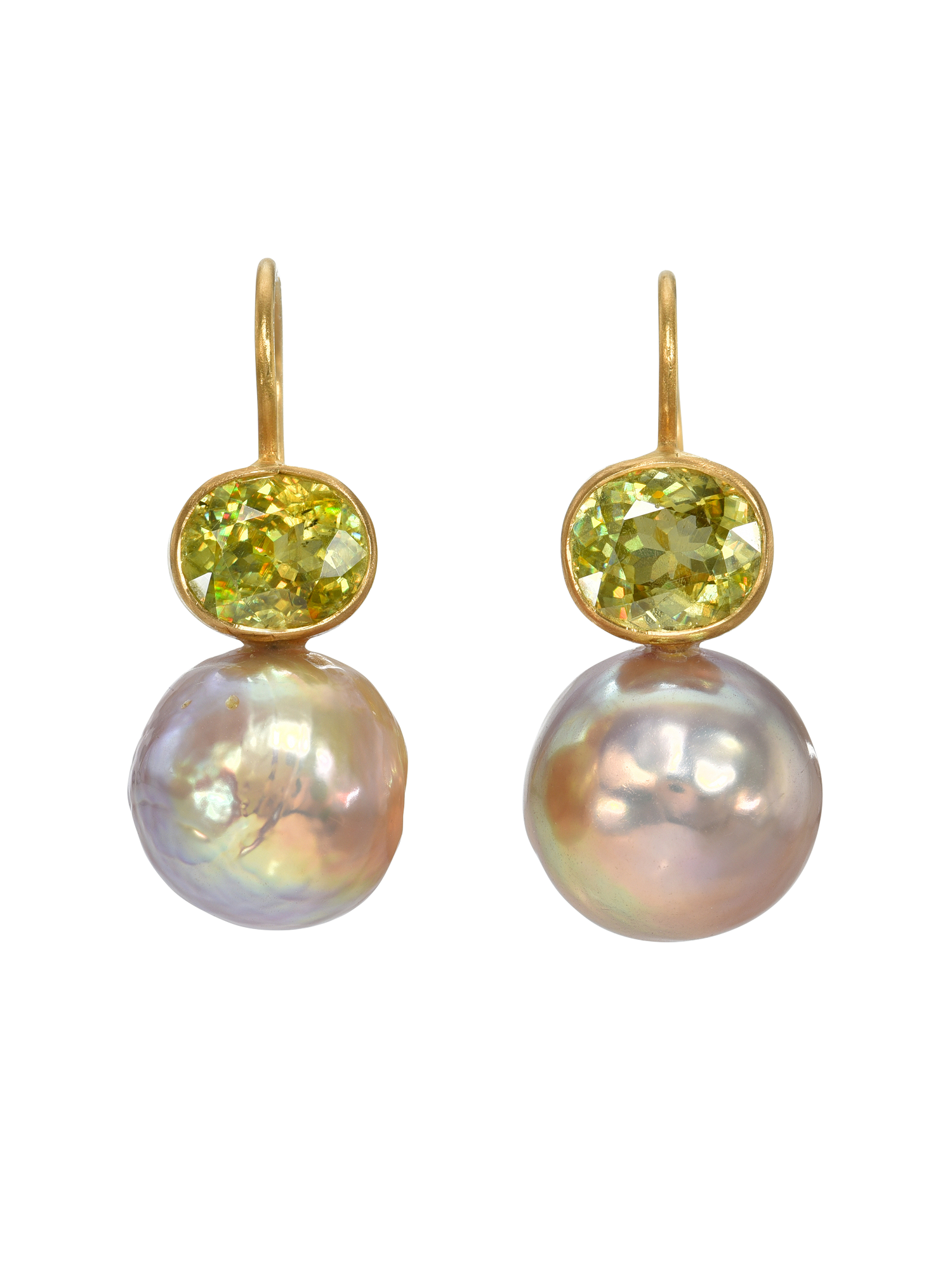 Sphene and Pearl Cerise Earrings