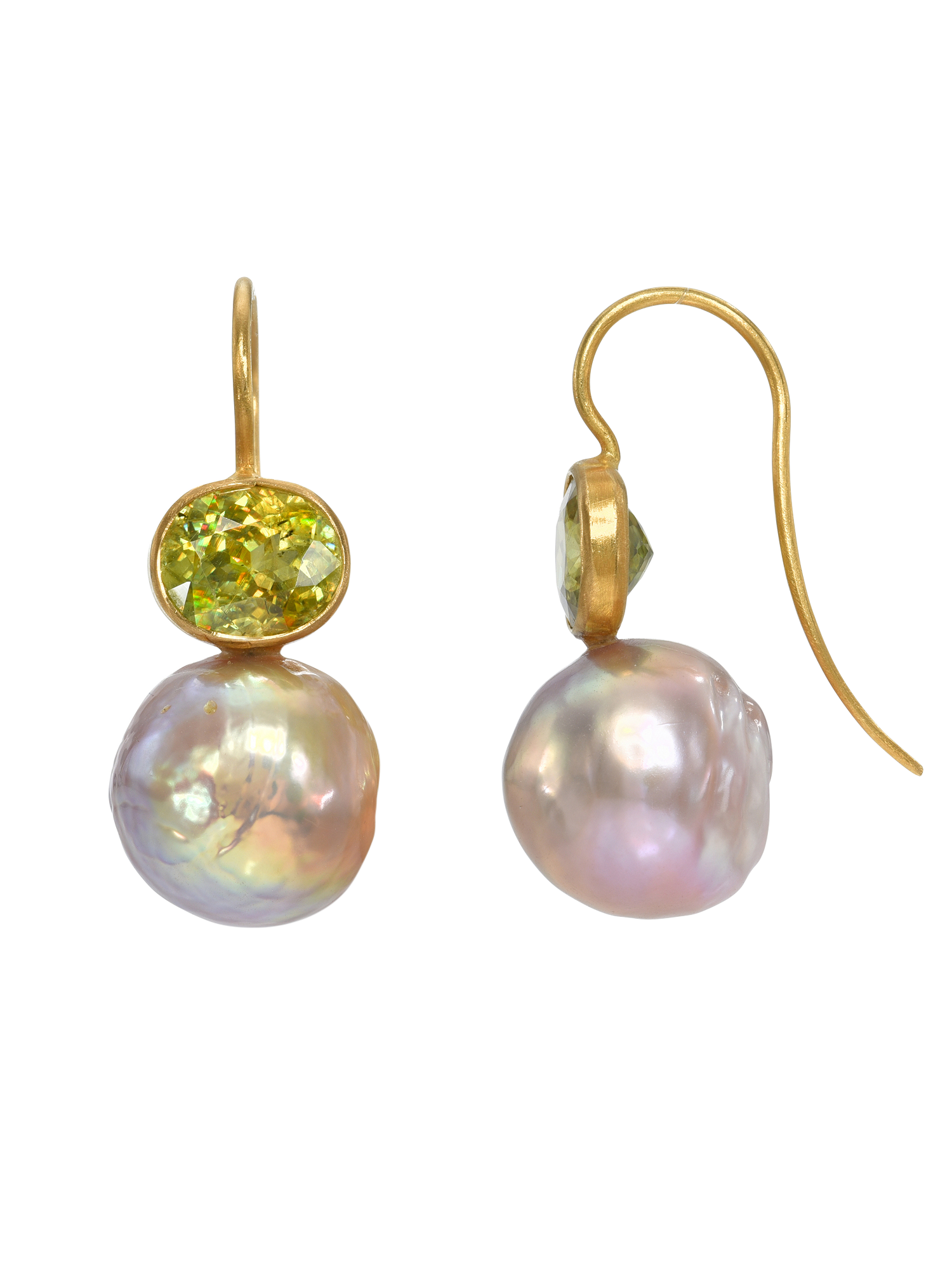 Sphene and Pearl Cerise Earrings