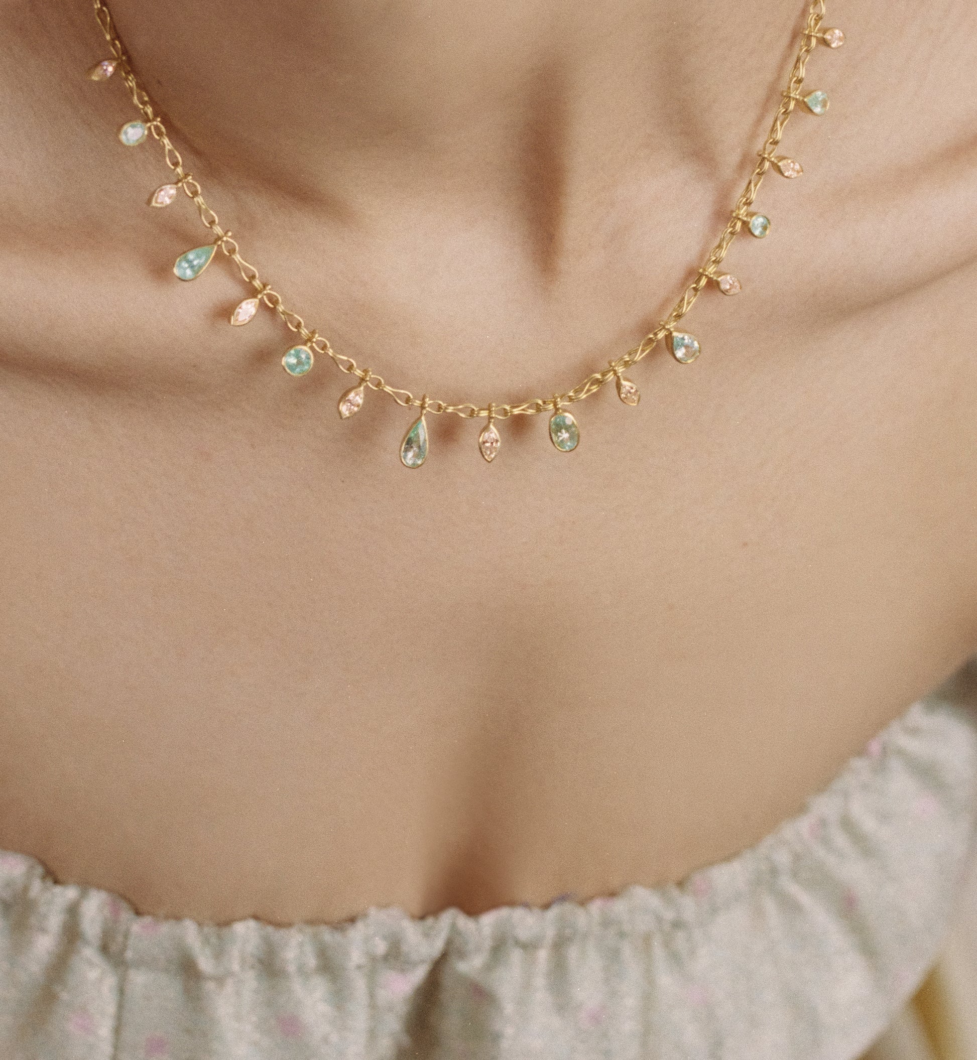 Paraiba and Diamond Fringe Necklace