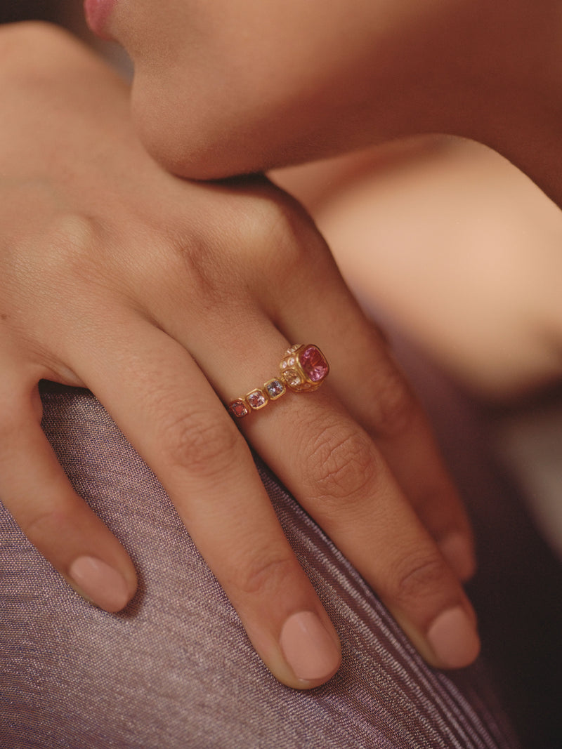 spinel and yellow diamond high bezel ring