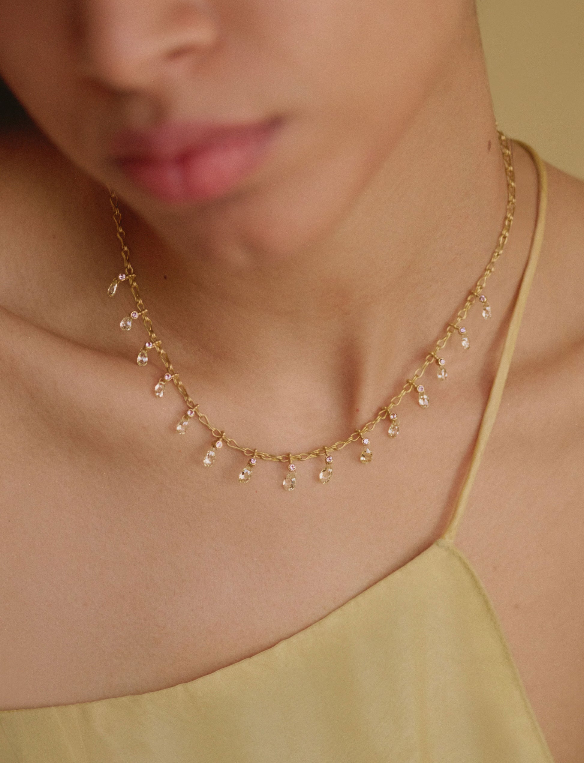 Diamond Briolette and Spinel Necklace