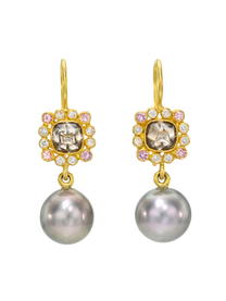 Diamond Cabochon and Cortez Pearl Rani Earrings