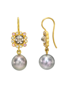 Diamond Cabochon and Cortez Pearl Rani Earrings