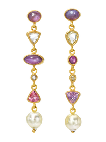 Star Sapphire, Rose Cut Diamond, and Spinel Cascade Earrings