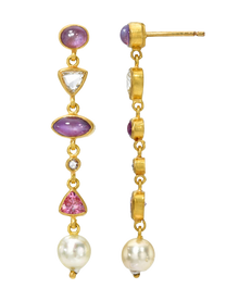 Star Sapphire, Rose Cut Diamond, and Spinel Cascade Earrings