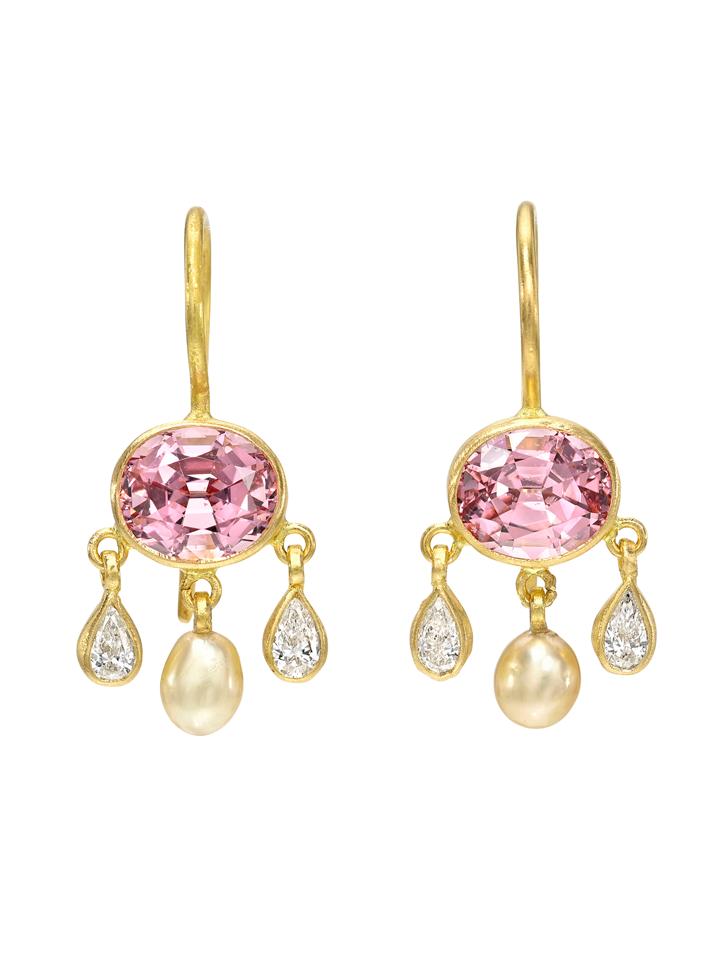 Pink Spinel, Diamond and South Sea Keshi Pearl Girandole Earrings