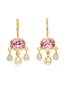 Pink Spinel, Diamond and South Sea Keshi Pearl Girandole Earrings