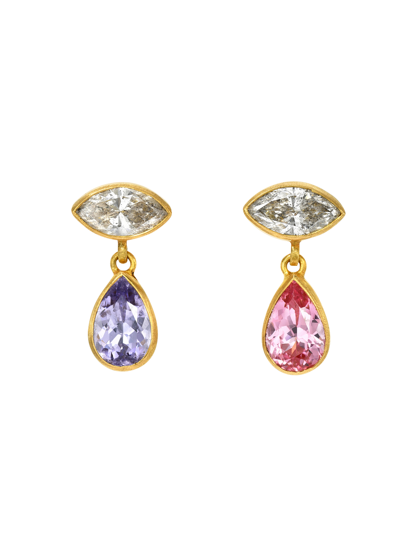 grey diamond and spinel gemini earrings