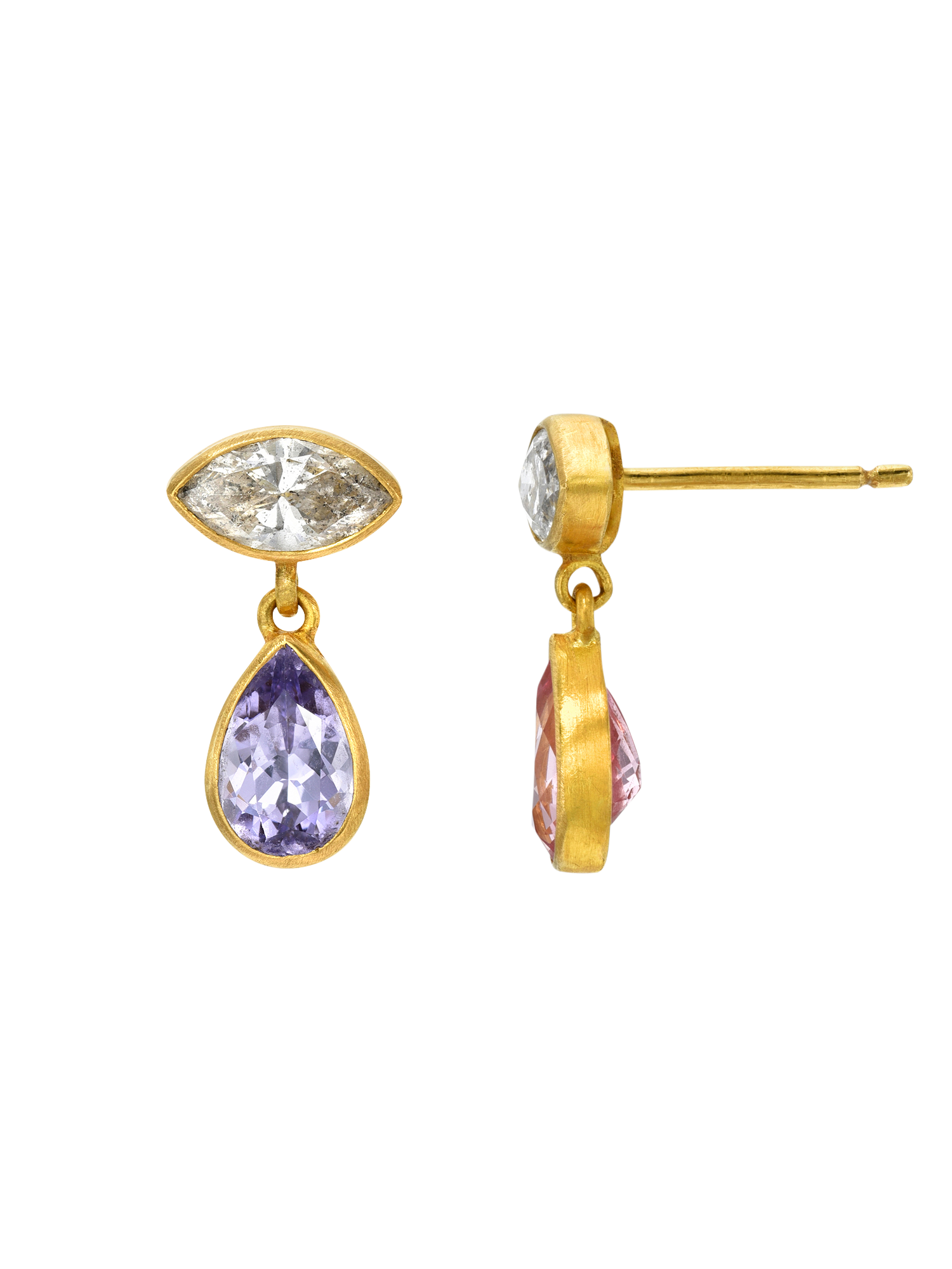 Grey Diamond and Spinel Gemini Earrings