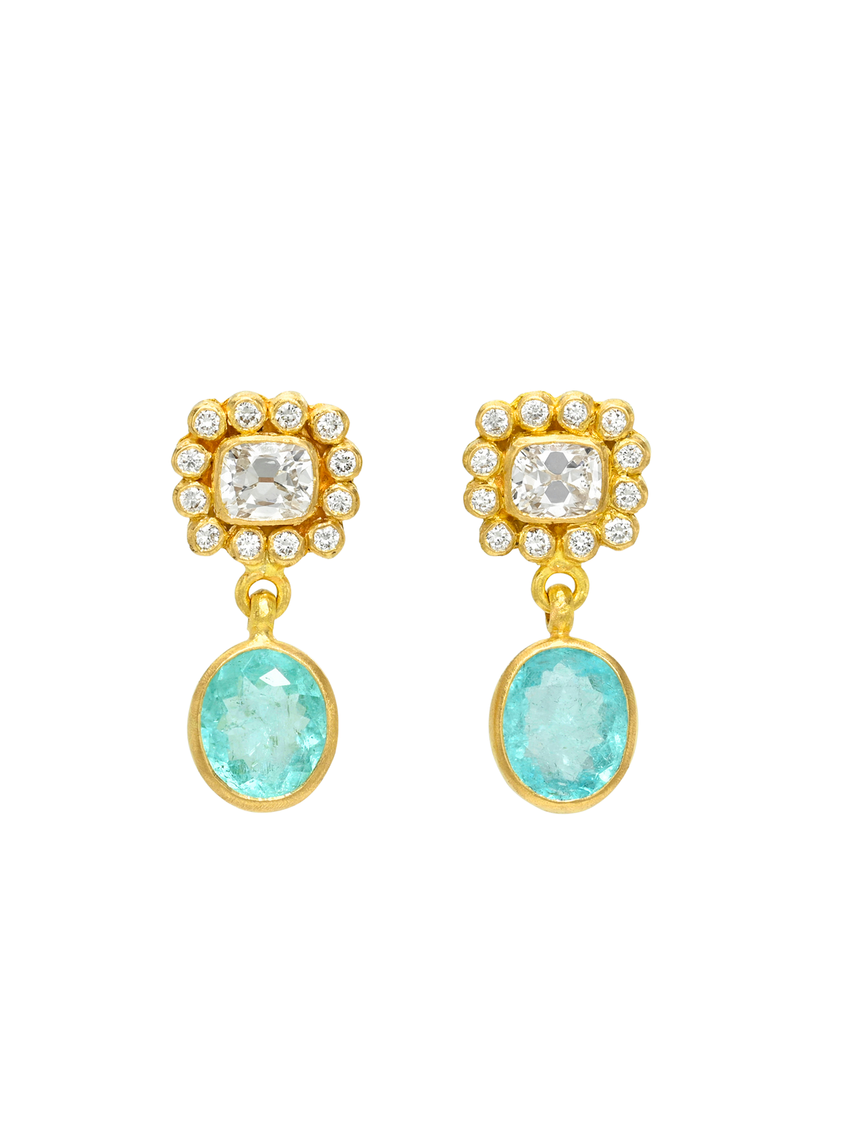 Antique Diamonds and Paraiba Tourmaline Rani Earrings