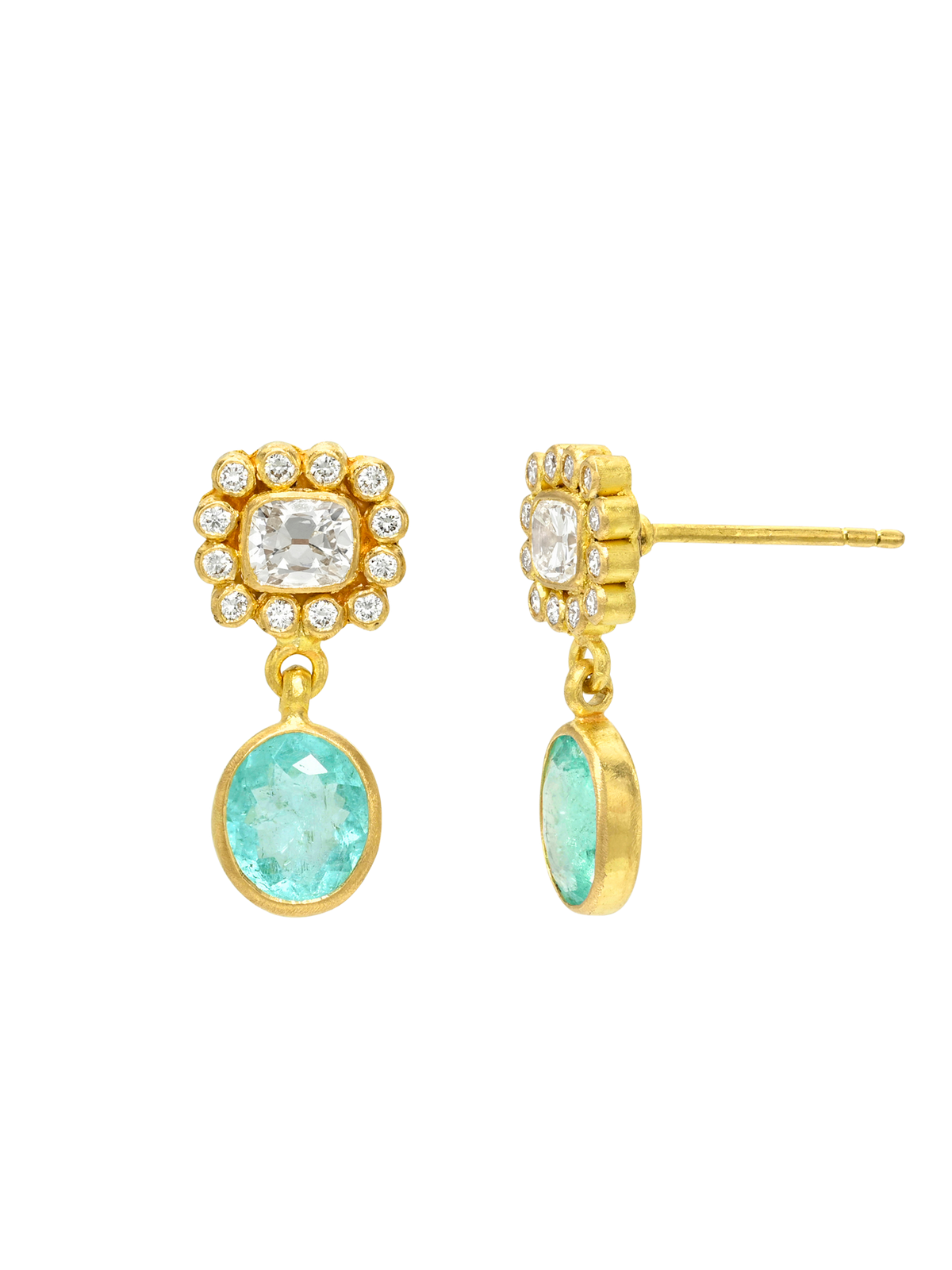 Antique Diamonds and Paraiba Tourmaline Rani Earrings