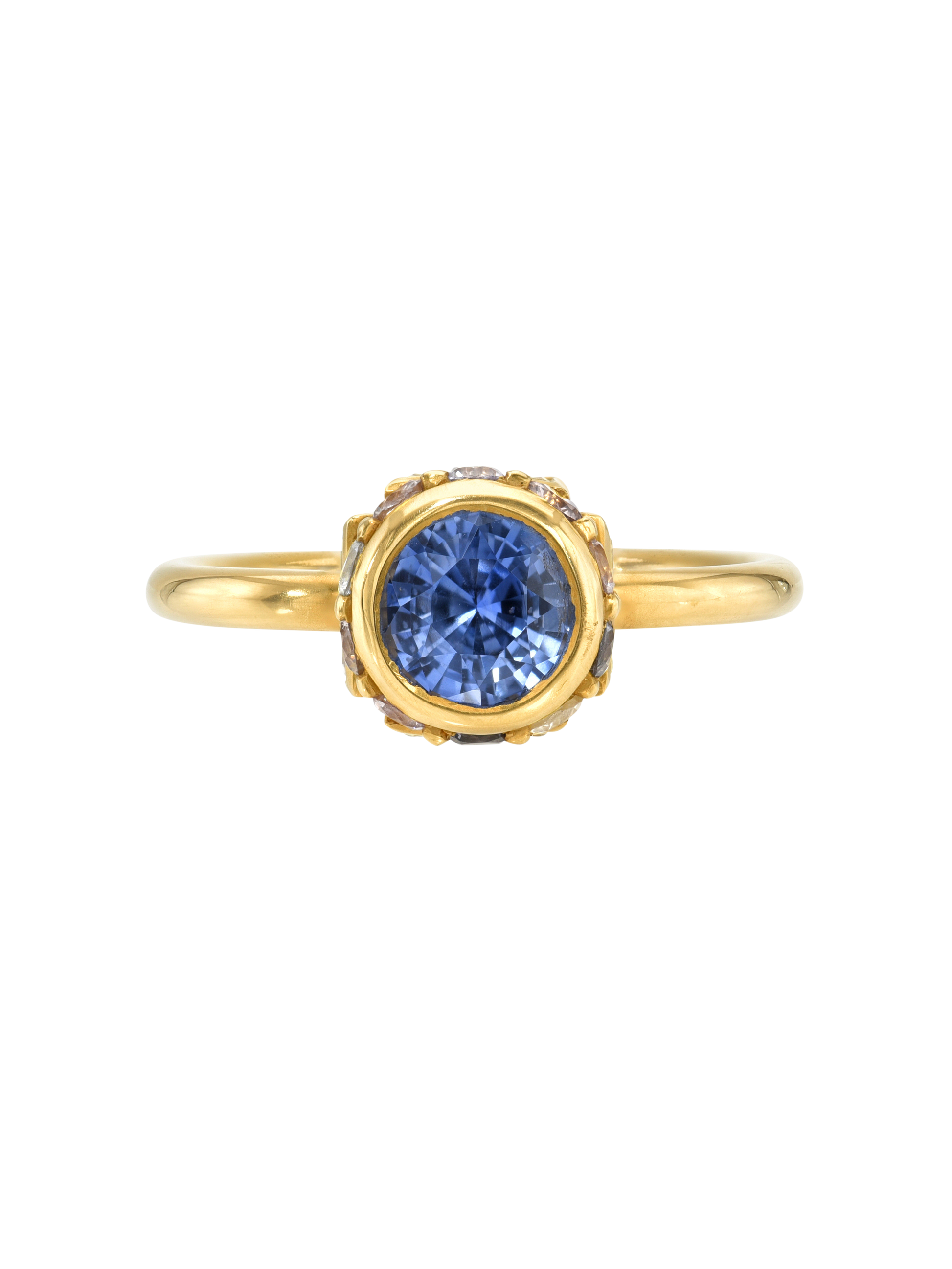 Blue Sapphire, Spinel and Diamond High Bezel Ring