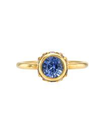Blue Sapphire, Spinel and Diamond High Bezel Ring