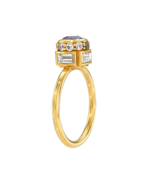 Blue Sapphire, Spinel and Diamond High Bezel Ring