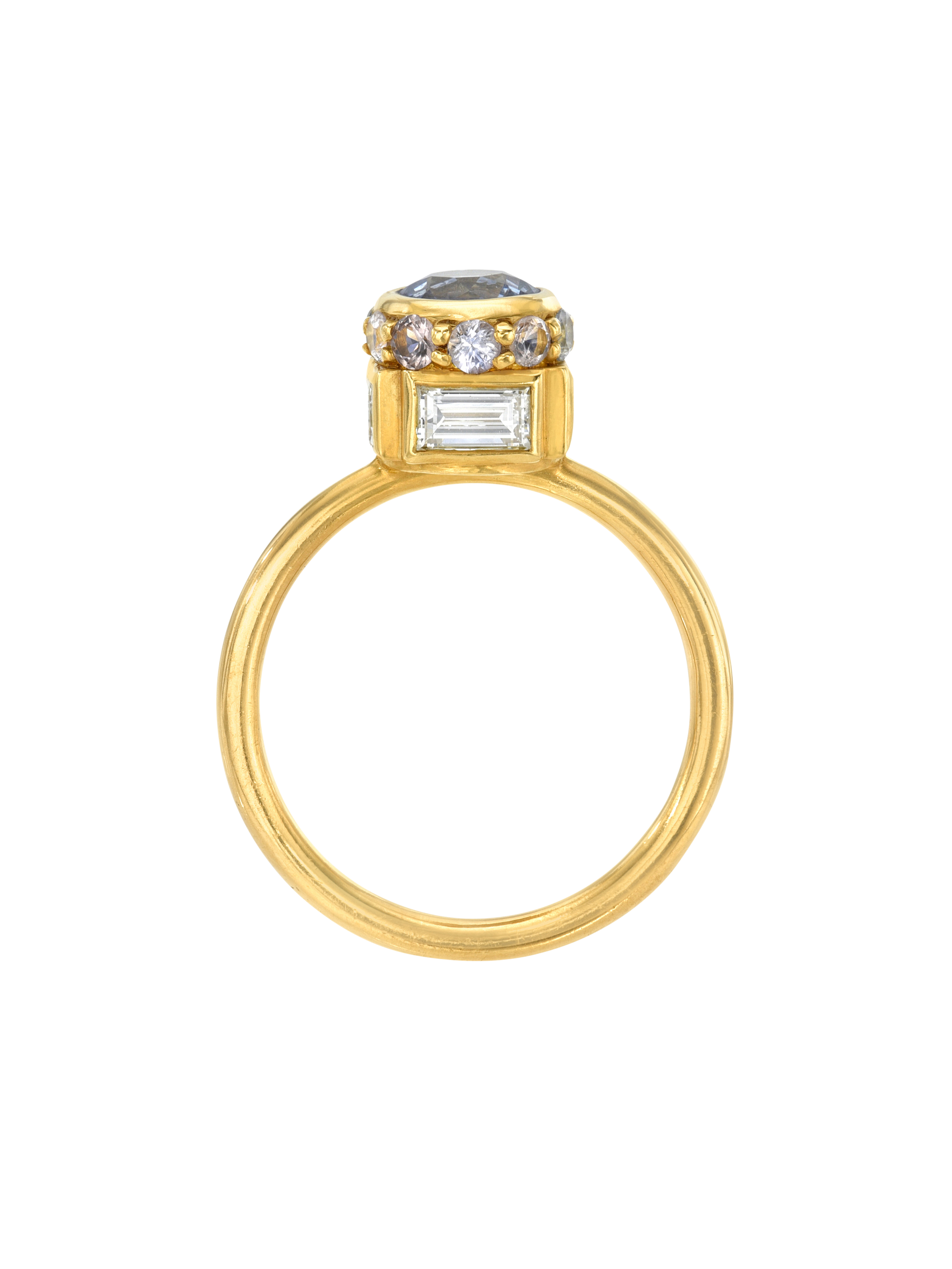Blue Sapphire, Spinel and Diamond High Bezel Ring
