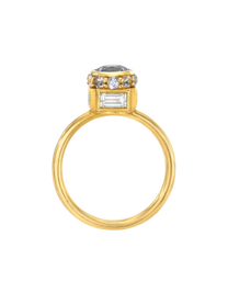 Blue Sapphire, Spinel and Diamond High Bezel Ring
