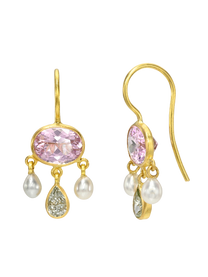 Lilac Spinel, Fancy Diamond, and South Sea Keshi Pearl Girandole Earrings