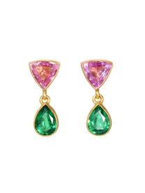 Pink Sapphire and Emerald Gemini Earrings