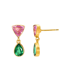 Pink Sapphire and Emerald Gemini Earrings